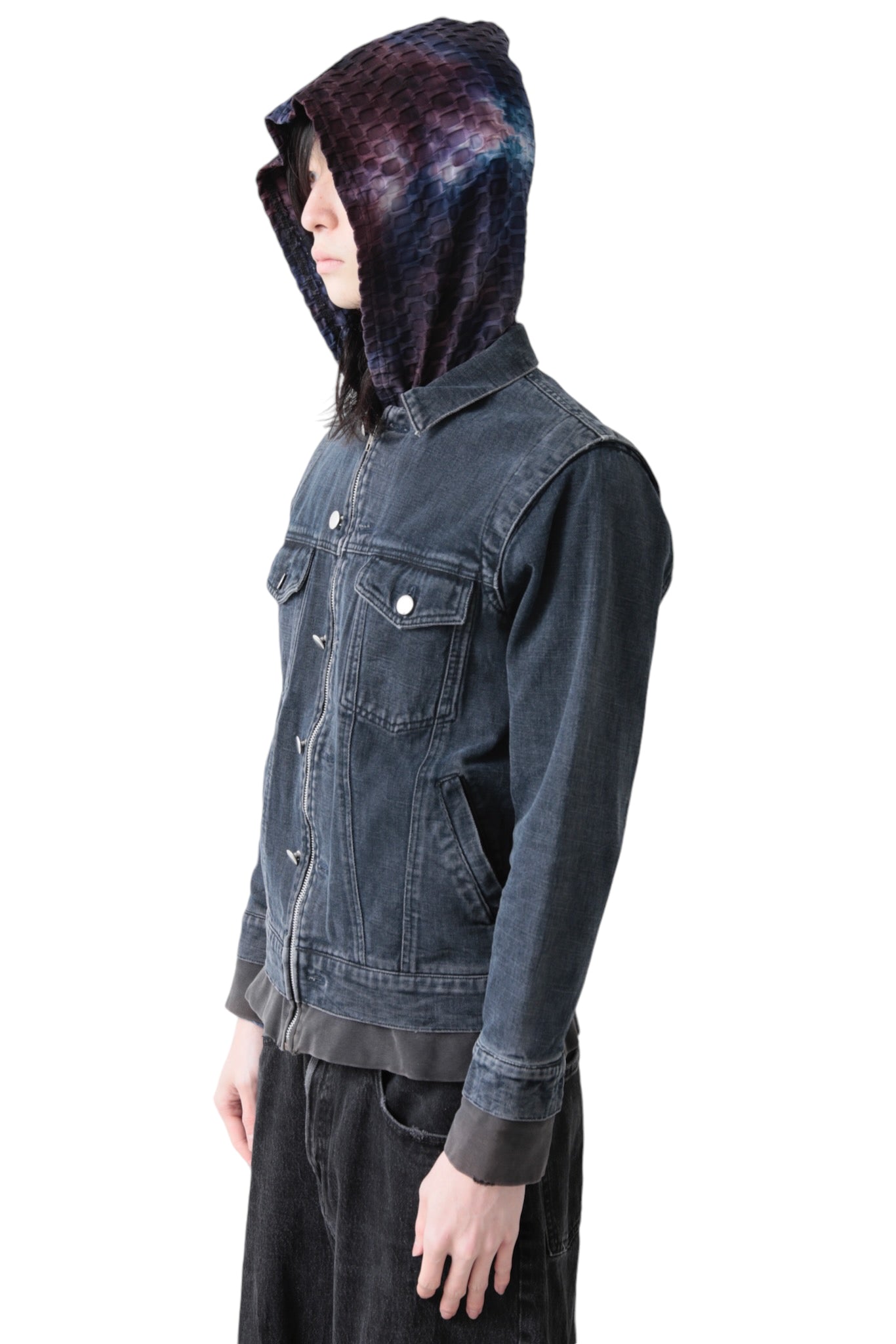 VINTI ANDREWS CUT SEW LAYERED ZIP UP DENIM JACKET