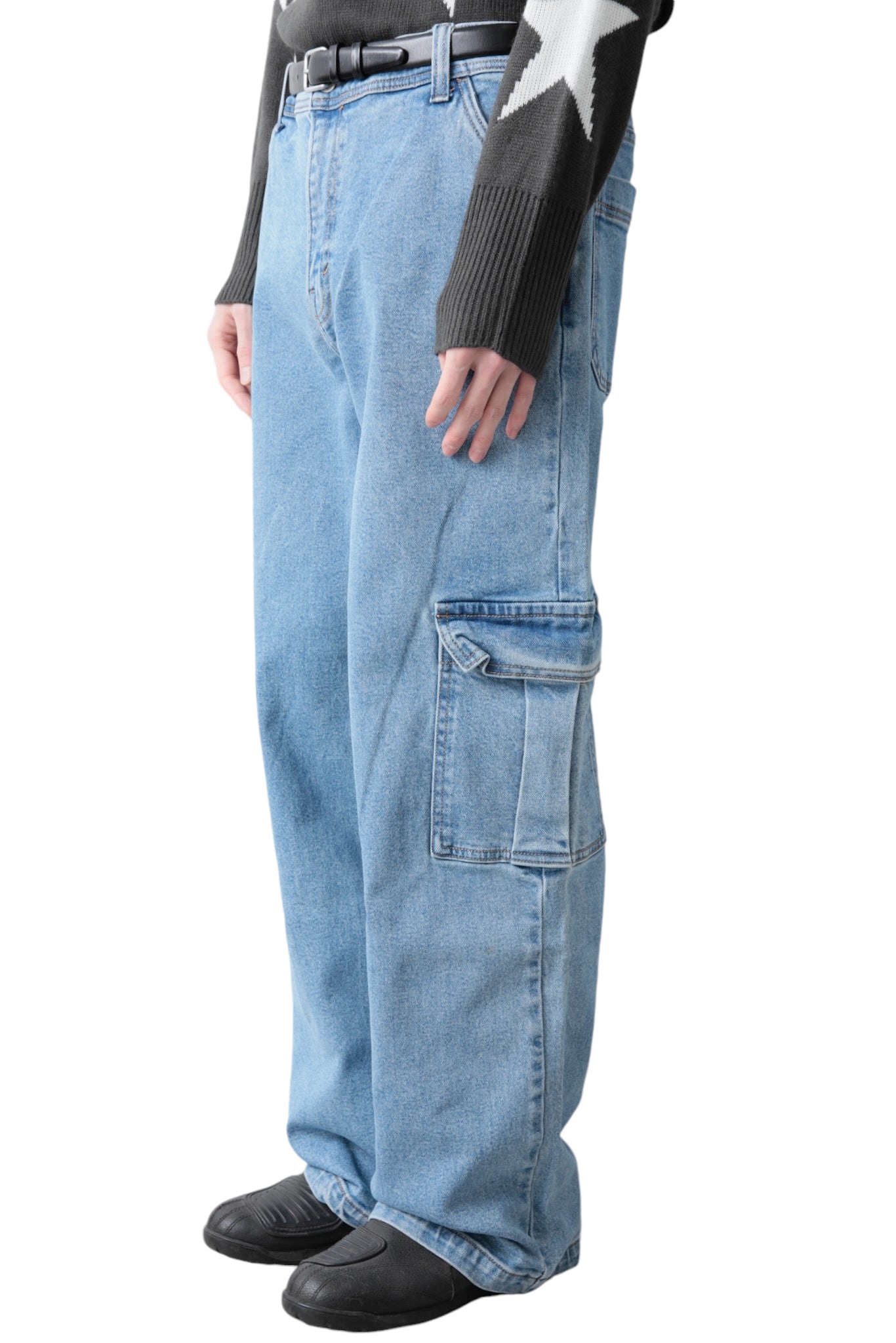 BLUE BAGGY CARGO DENIM PANTS