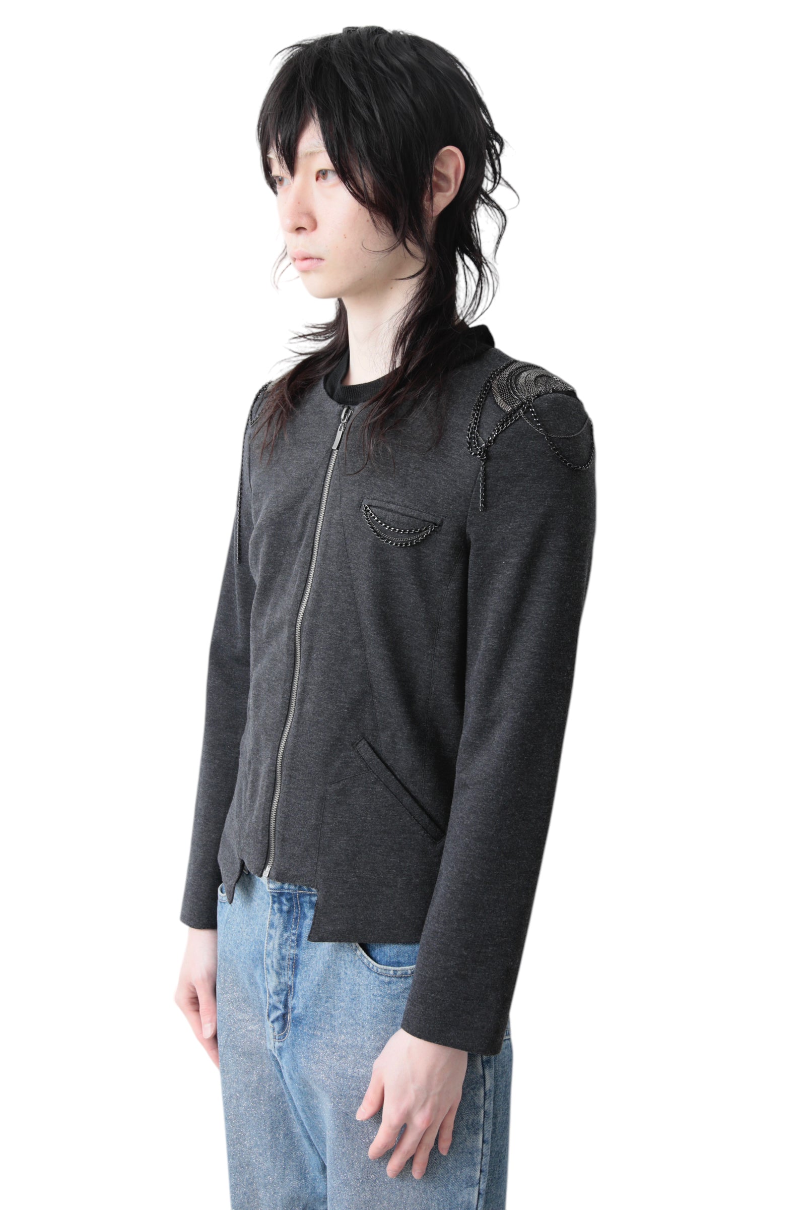 CHAIN SHOULDER NO COLLAR JACKET