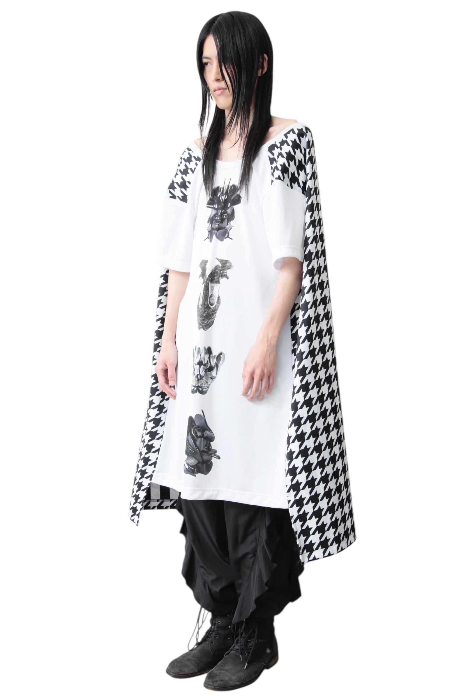 AD2021 COMME DES GARCONS HOMME PLUS HOUNDSTOOTH DOCKING OVERSIZED T-SHIRT
