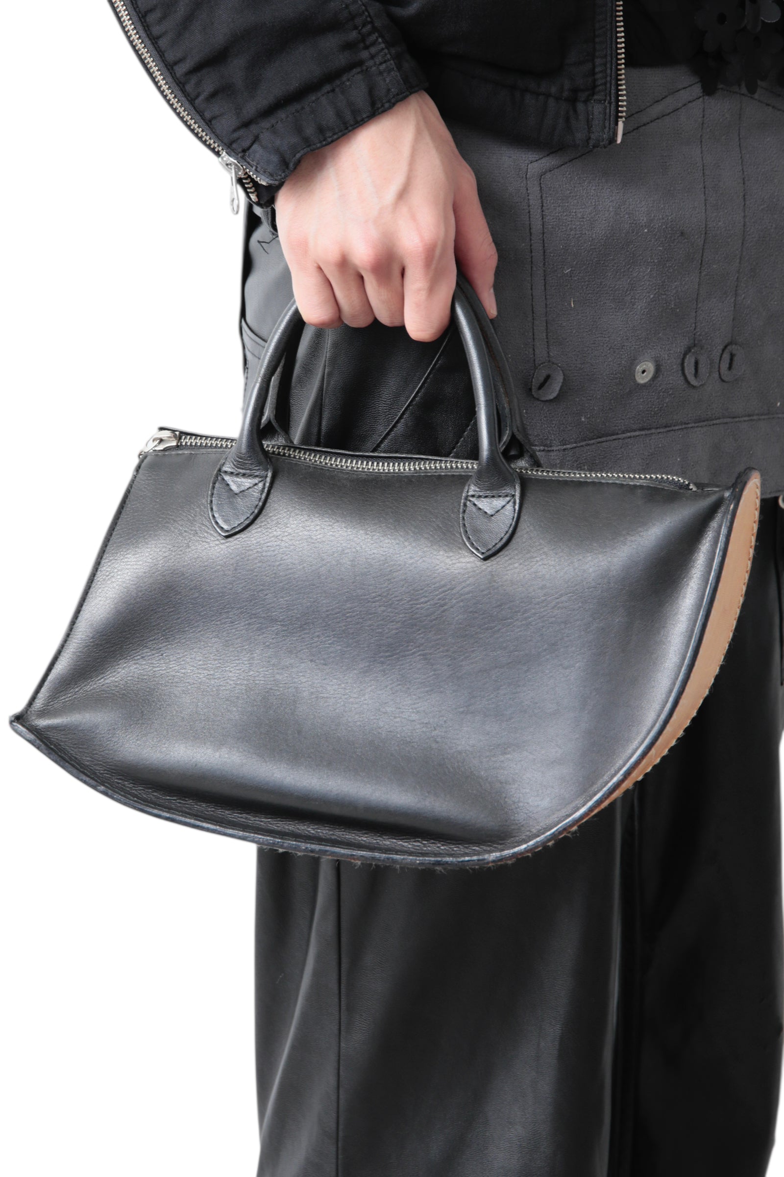 EARLY 2000S MASAKI MATSUSHIMA DEFORMATION LEATHER HAND BAG