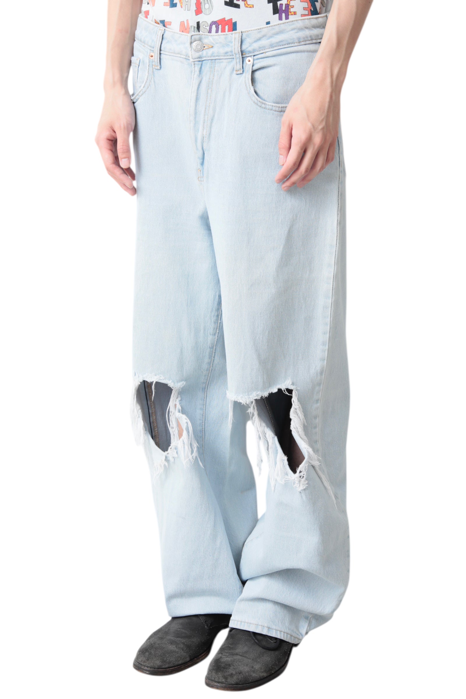 CRUSHED ICE BLUE BAGGY DENIM PANTS