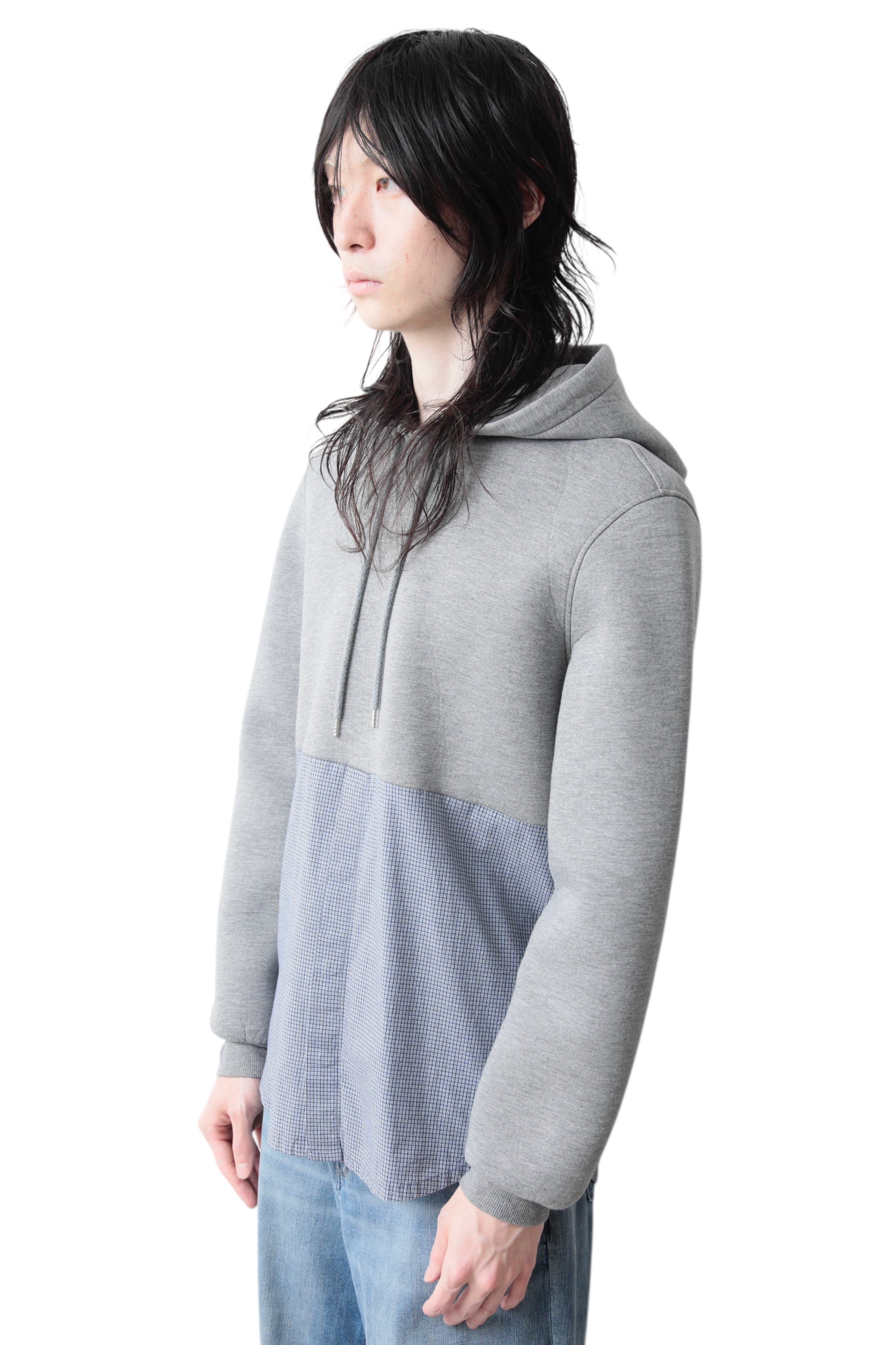 KRIS VAN ASSCHE CHECK SWITCHING PULLOVER HOODIE