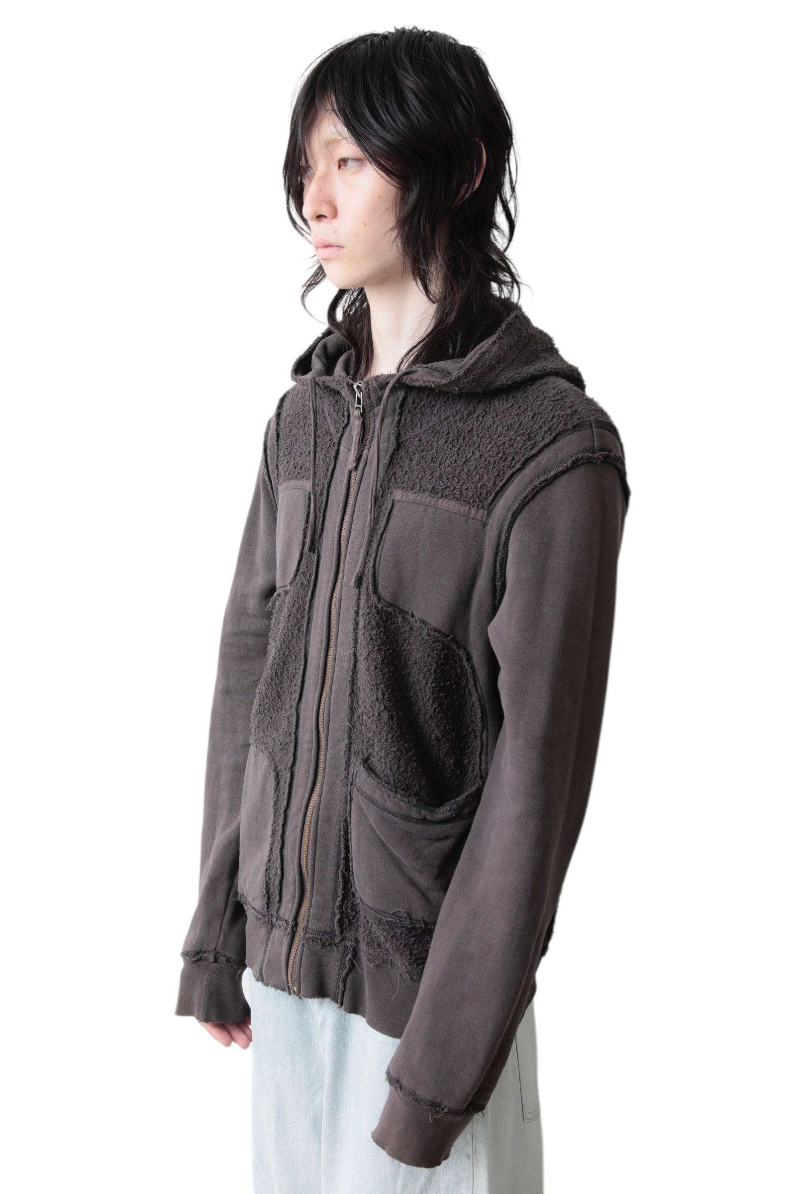 MARITHE + FRANCOIS GIRBAUD INSIDE OUT BRUSHED ZIP UP HOODIE