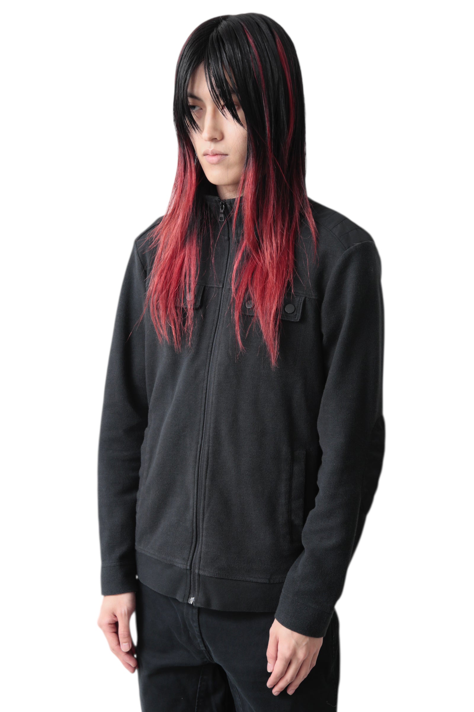 Elbow patch zip-up blouse