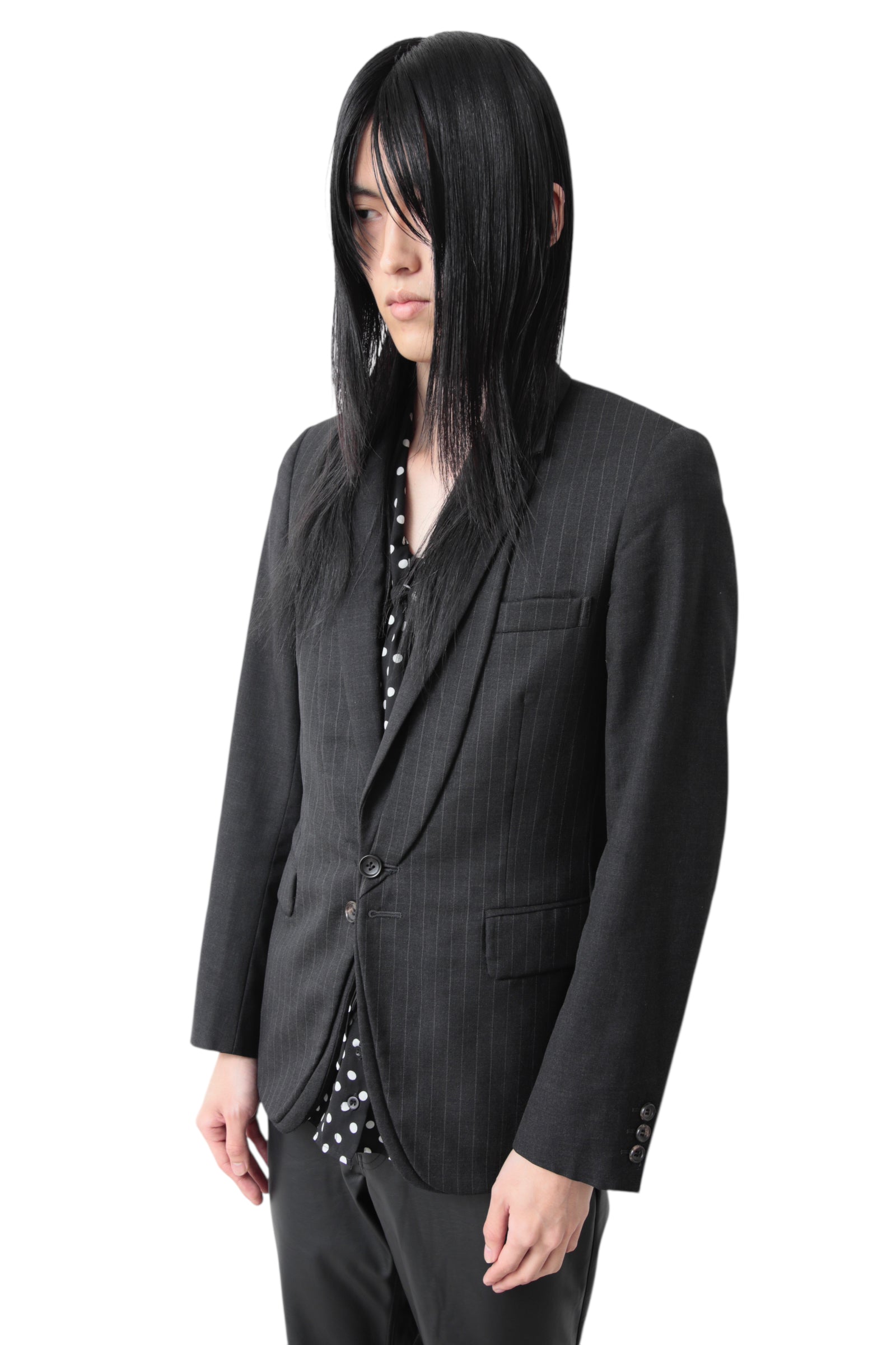 COMME DES GARCONS HOMME PLUS DOUBLE COLLAR STRIPE TAILORED JACKET