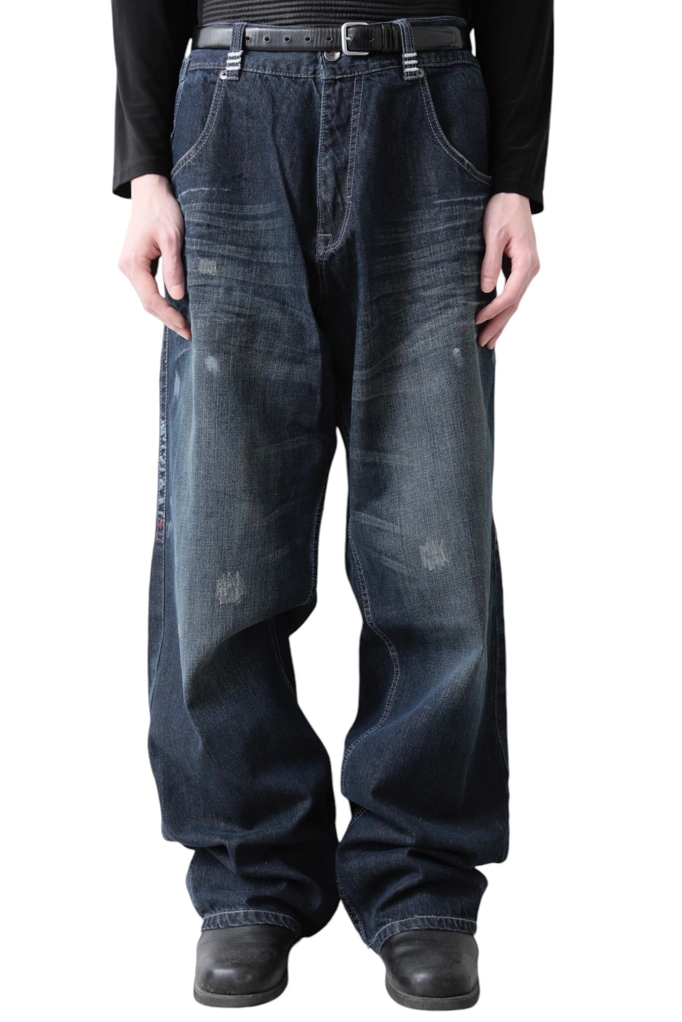 FADED PAINTED BLUE BAGGY DENIM PANTS