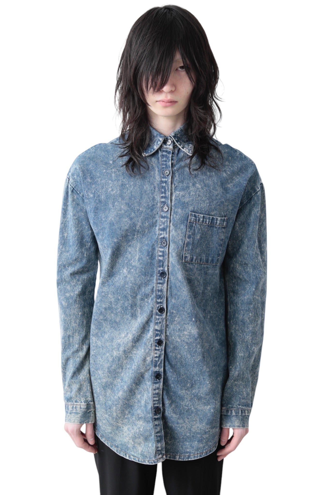 BLEACHED BUTTON UP DENIM SHIRT