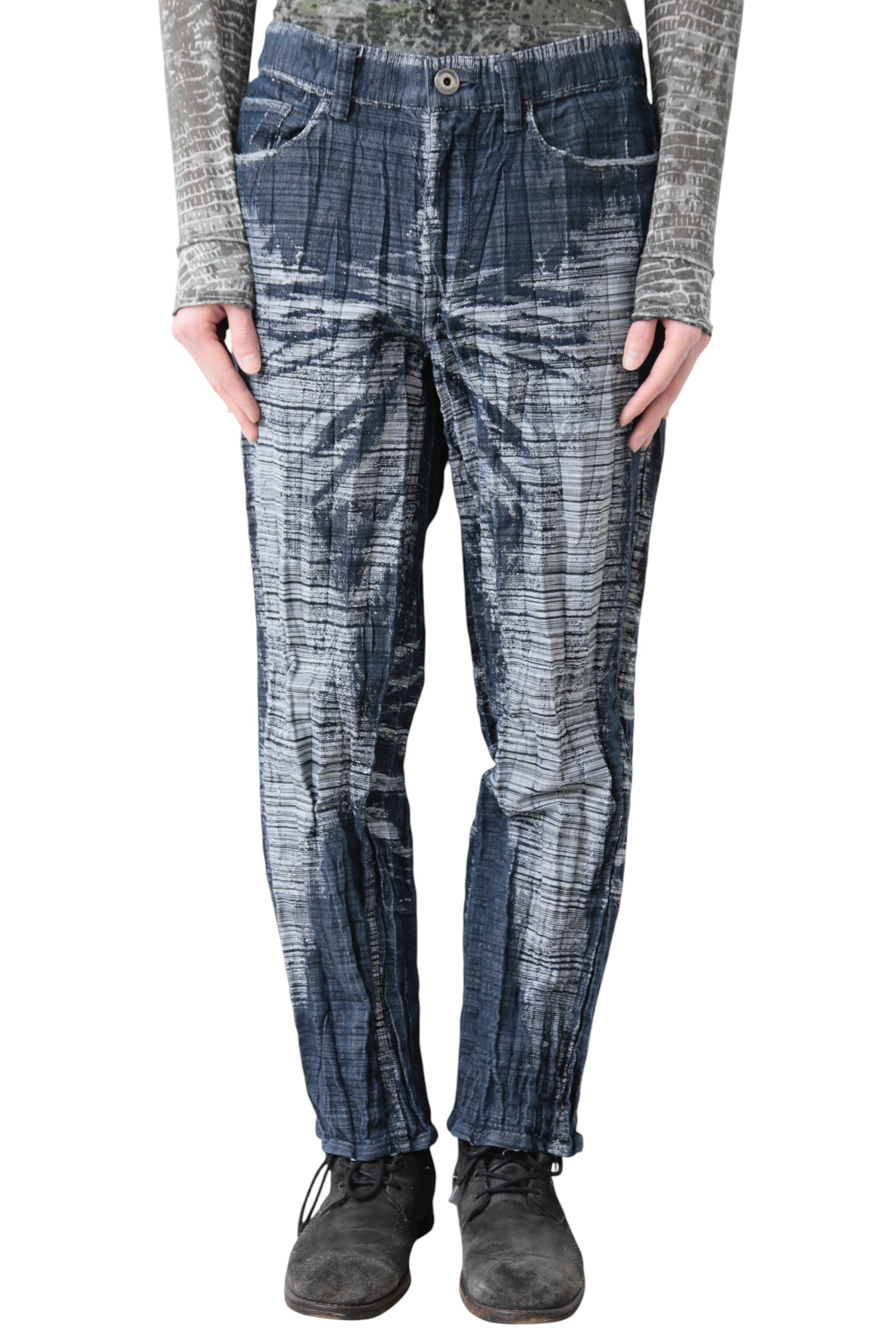 A-POC ISSEY MIYAKE WRINKLE PRINTED DENIM PANTS