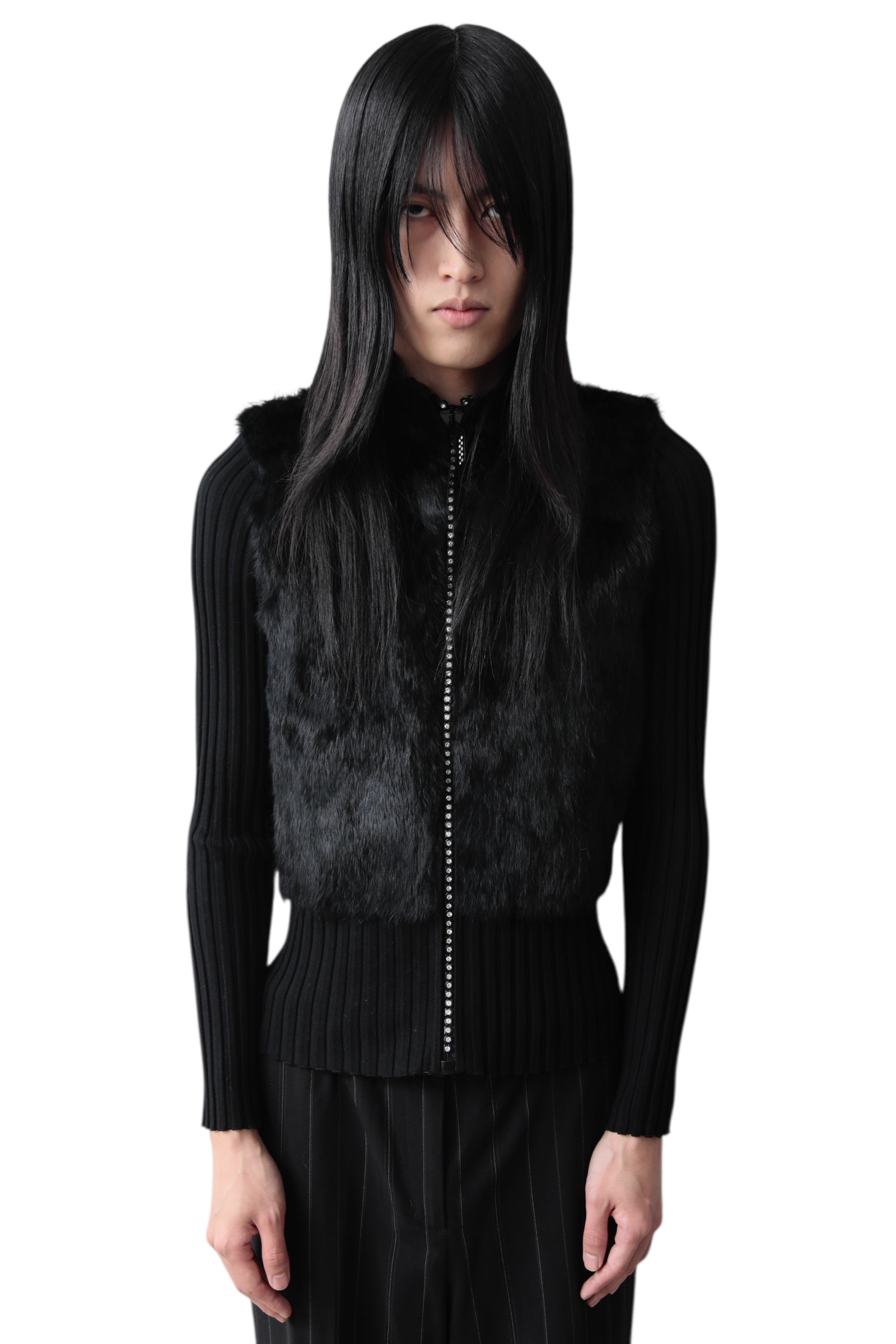 FRONT FUR BIJOU ZIP SWEATER