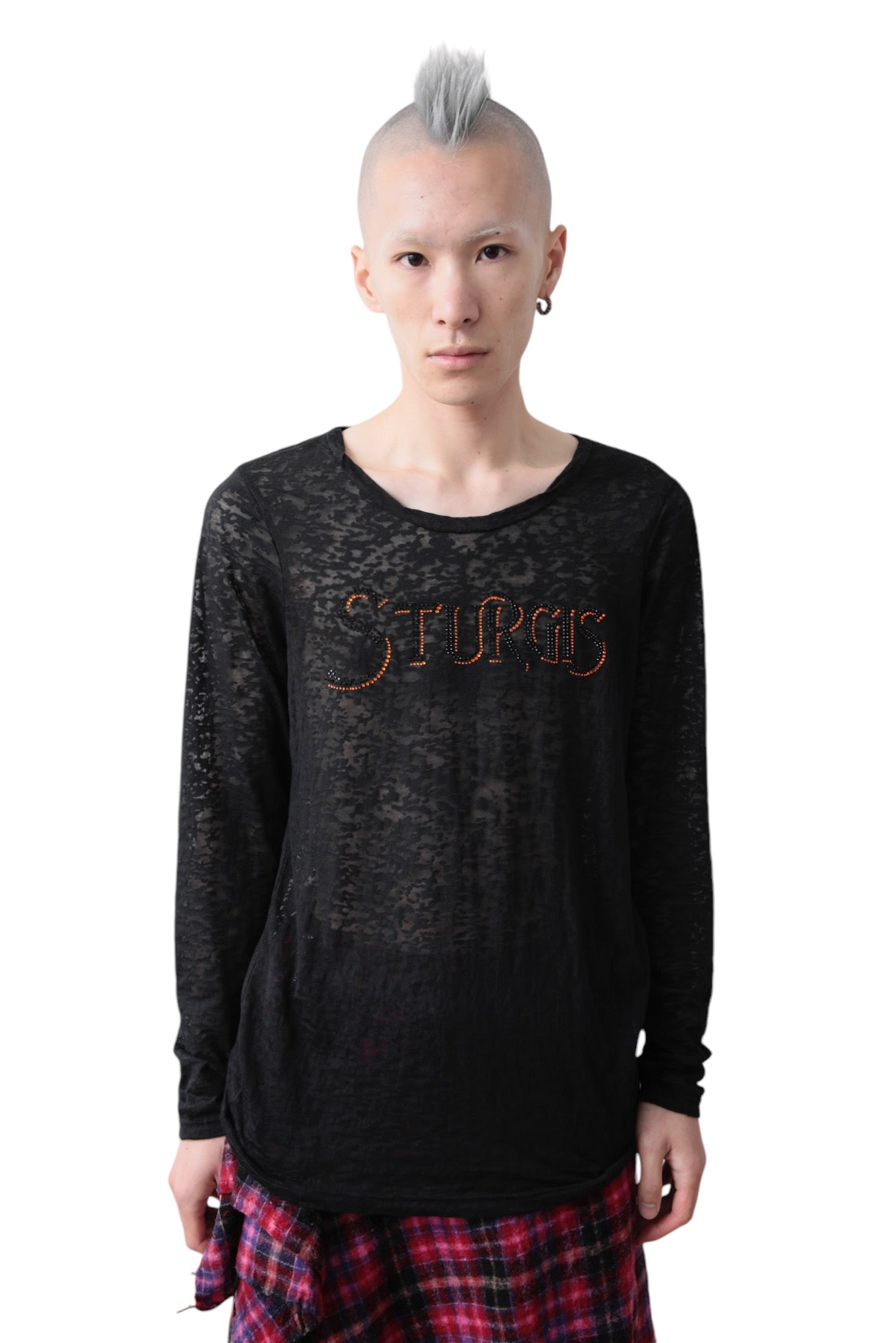 SEE THROUGH RHINESTONE LONG SLEEVE T-SHIRT