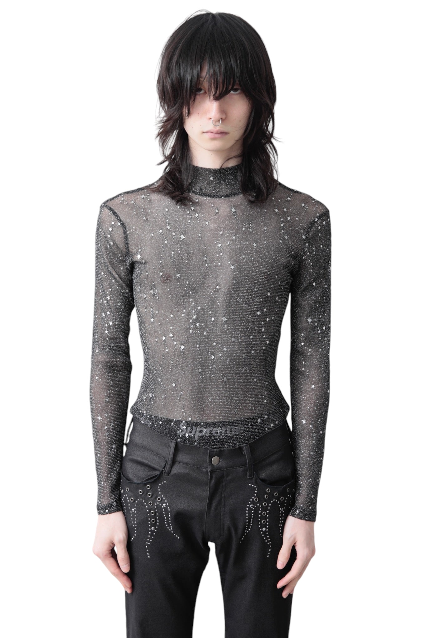 HIGH NECK STAR MESH TOP