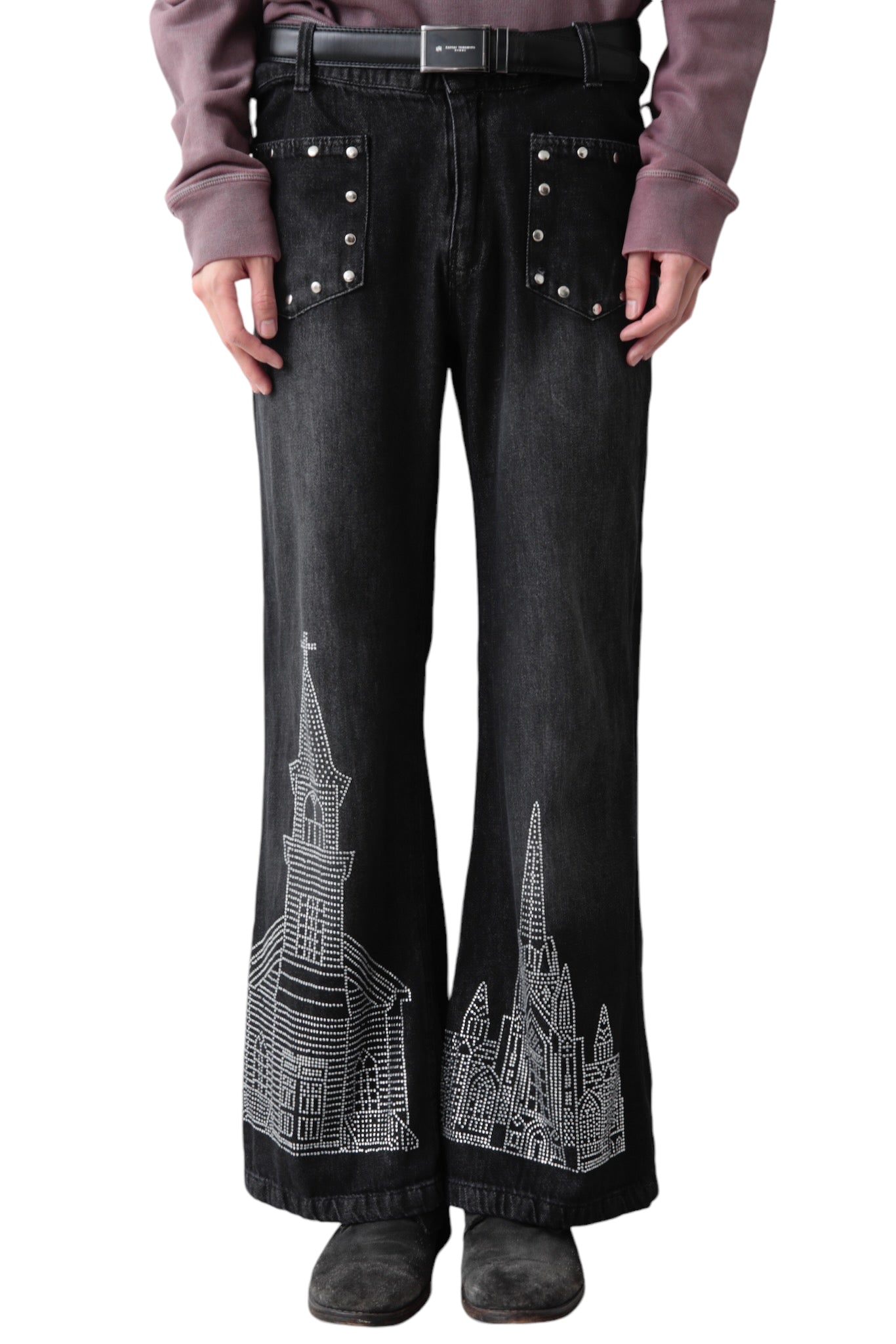 CASTLE RHINESTONE STUDS BLACK DENIM PANTS