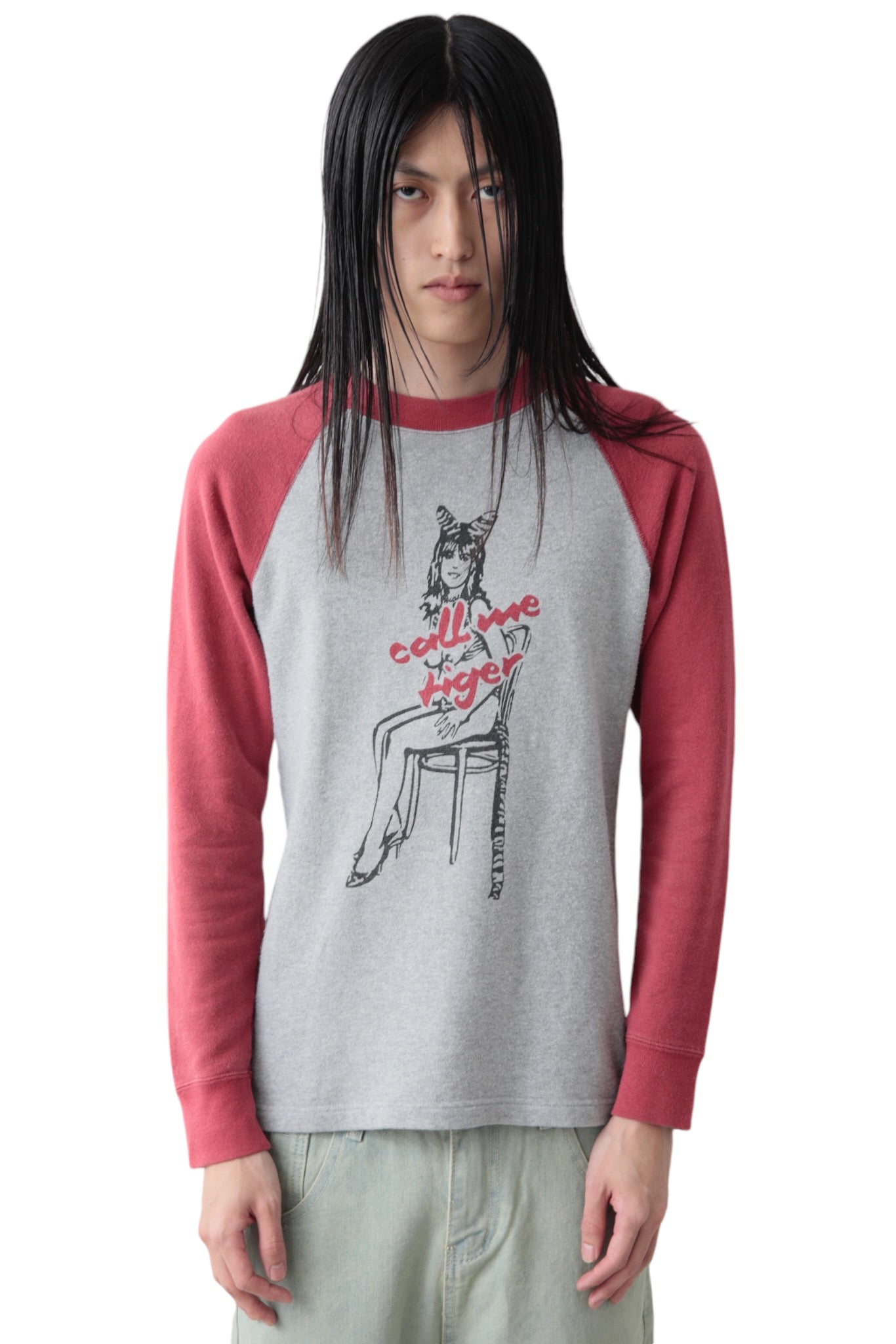 HYSTERIC GLAMOUR BI COLOR GIRL GRAPHIC SWEAT TOP