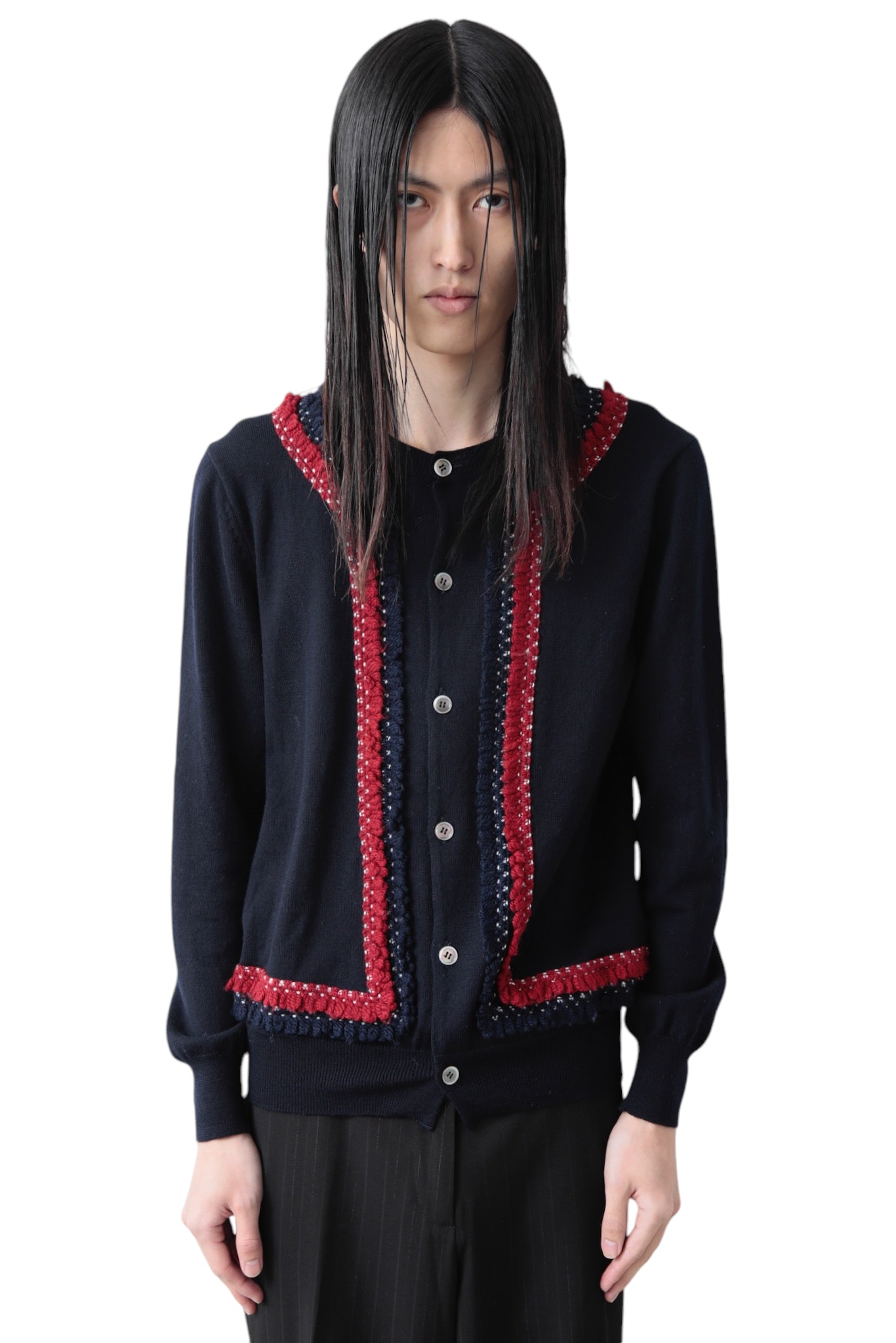 AD2004 COMME DES GARCONS HOMME PLUS FRILL LINE CREW NECK CARDIGAN