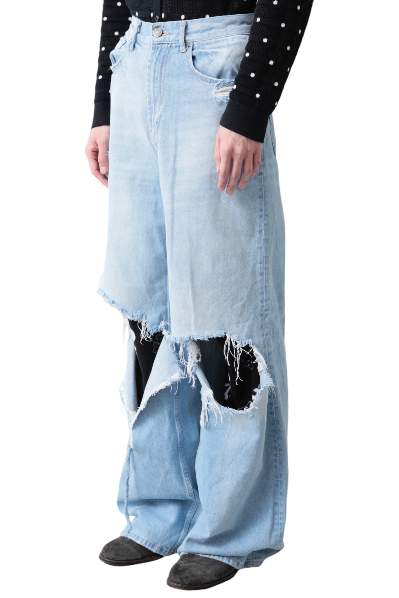 CRUSHED BLUE BAGGY DENIM PANTS