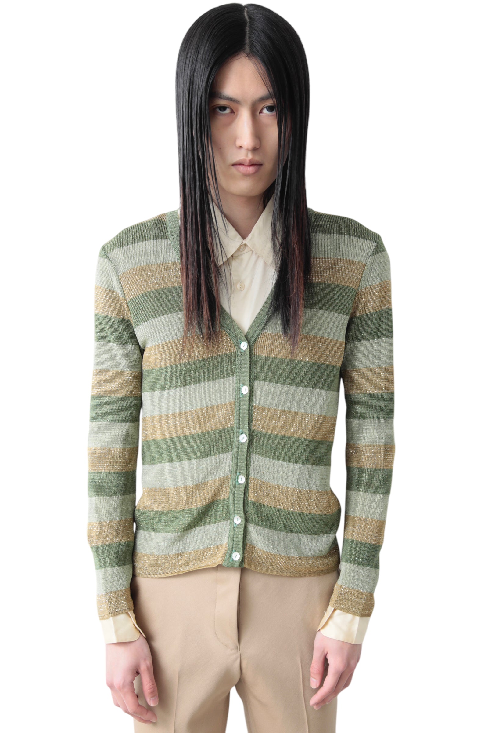 TRICO COLOR LAME BORDER CARDIGAN