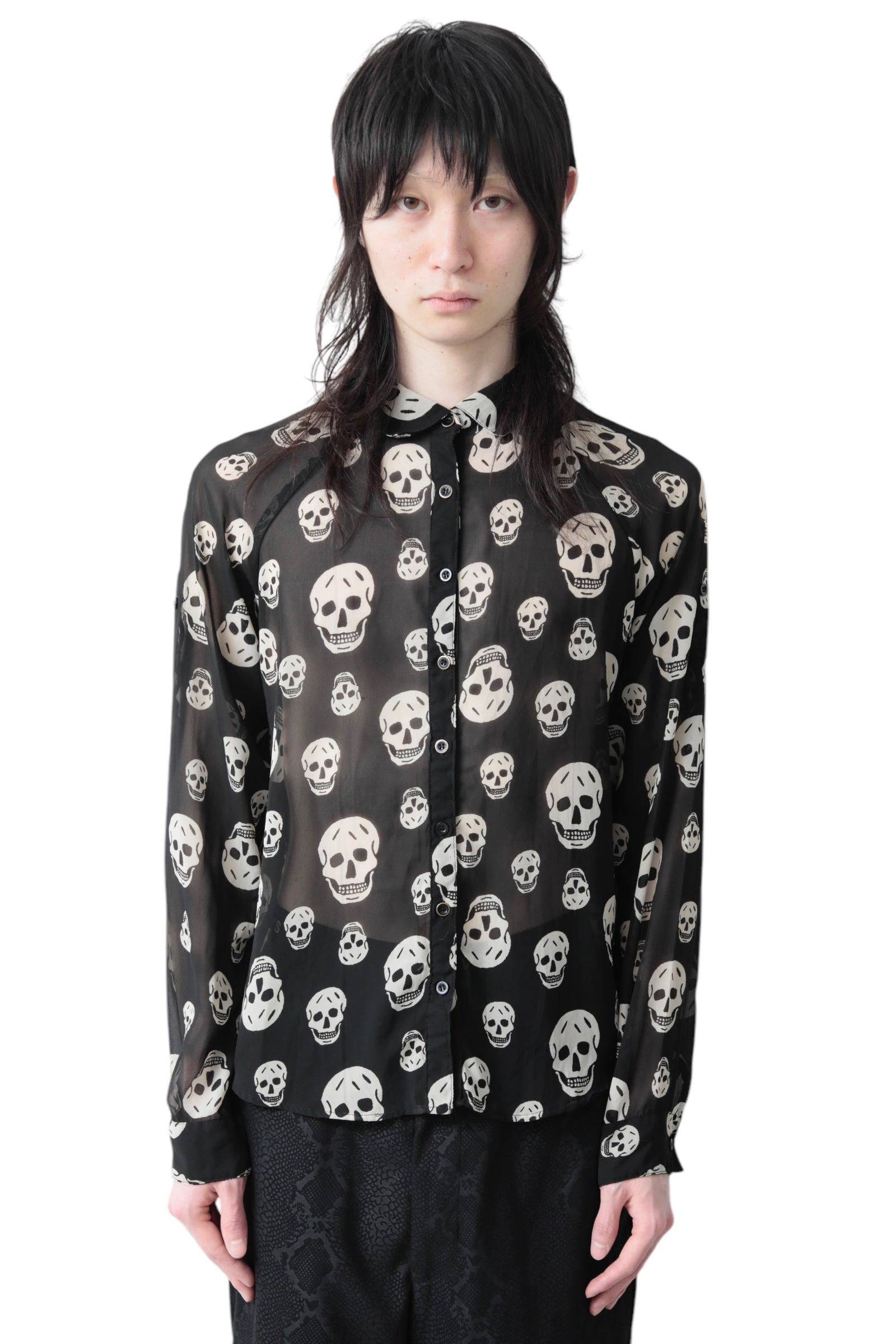 SKULL PATTERN SEE THROUGH SHIRT
