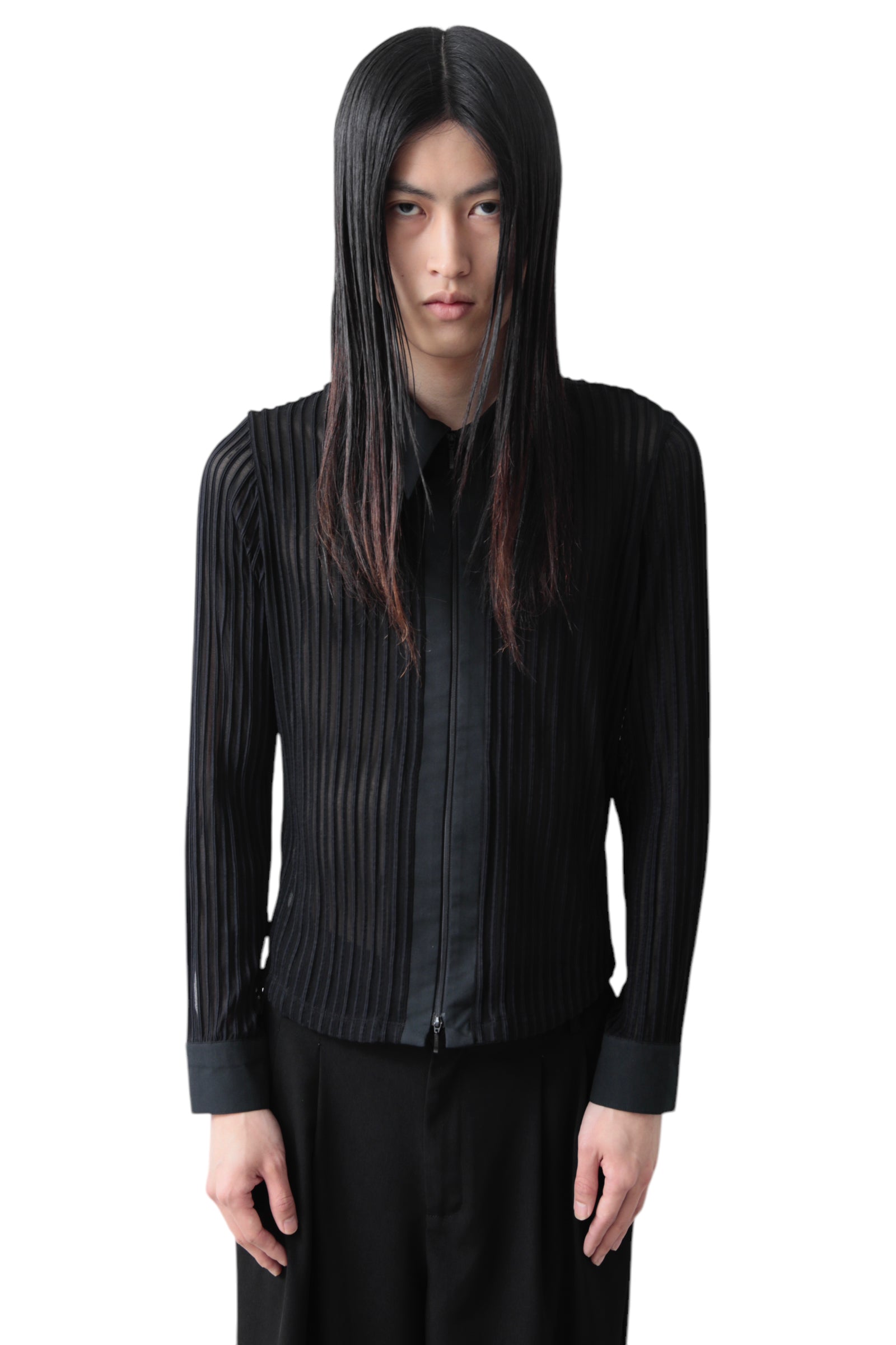 SEE THROUGH PLEATS ZIP UP TOP