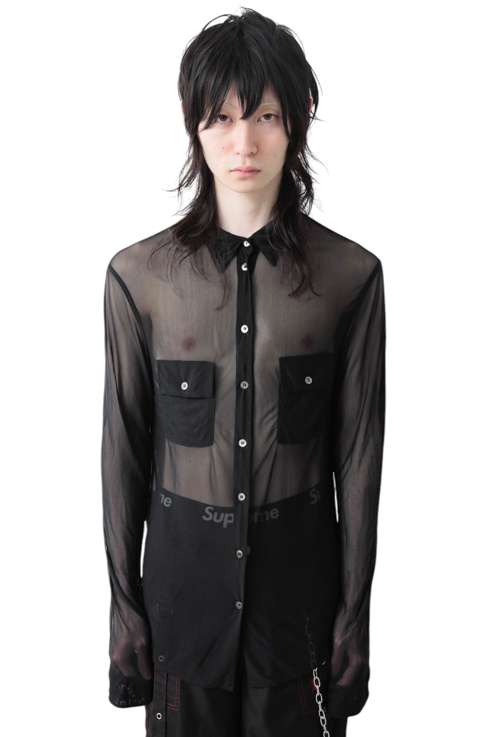 HELMUT LANG OVERSIZED SWITCHING SEE THROUGH SHIRT