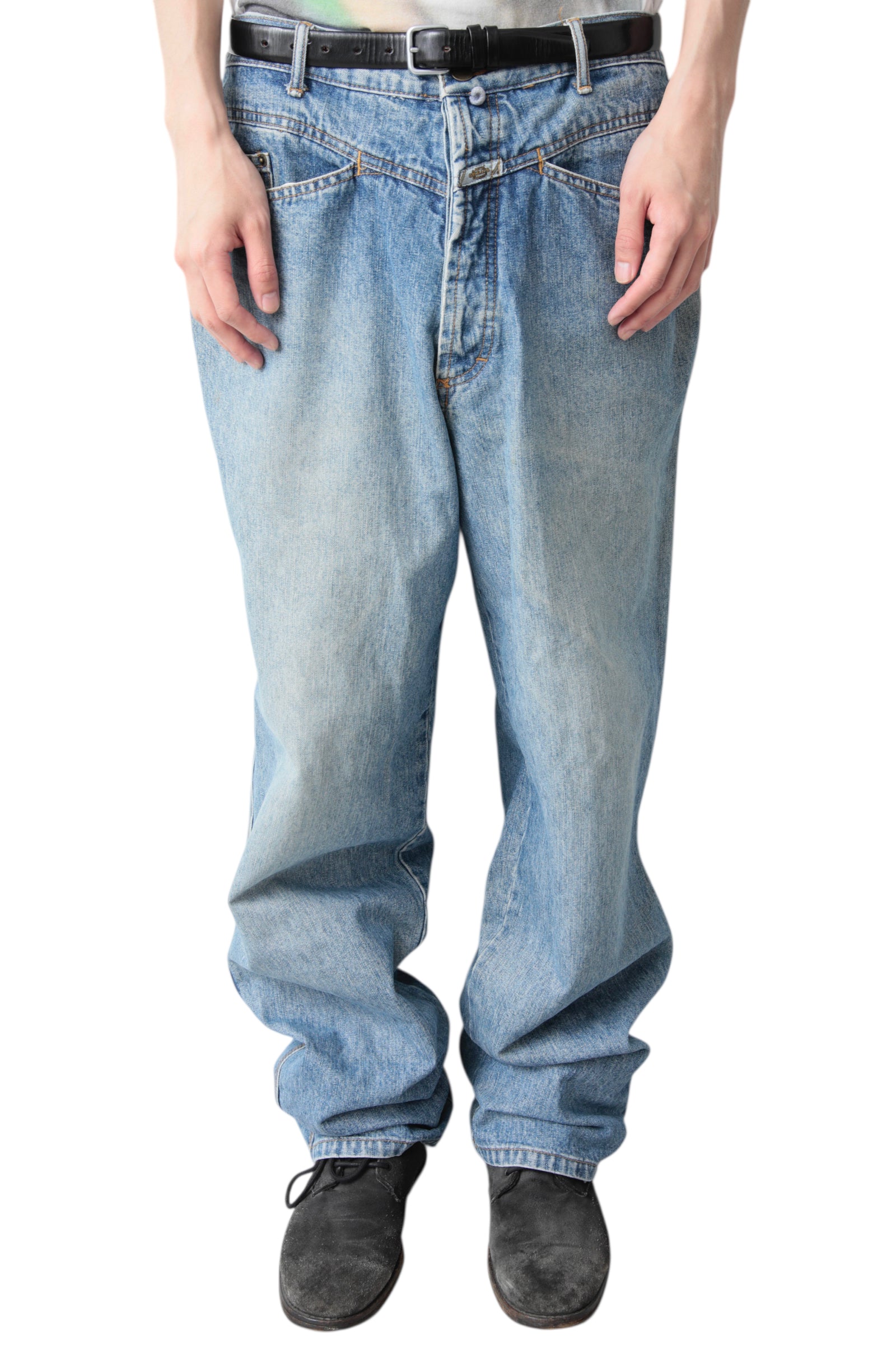 MARITHE + FRANCOIS GIRBAUD FADED WIDE DENIM PANTS