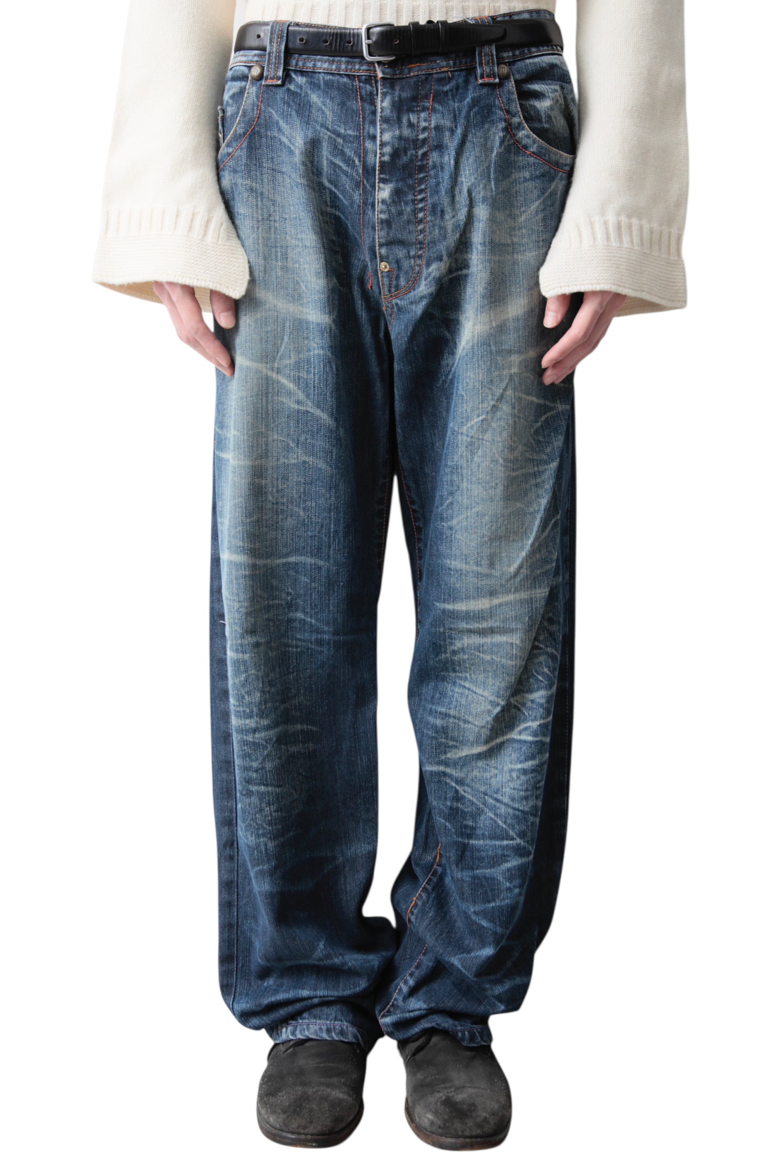 PATCHWORK FADED WIDE DENIM PANTS