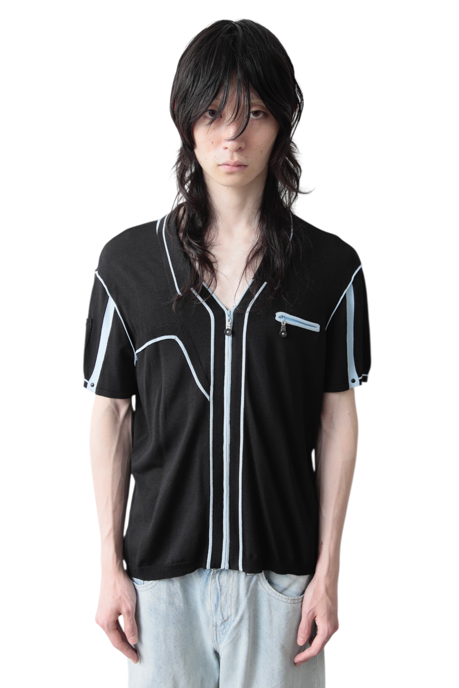Zip-up piping knit polo