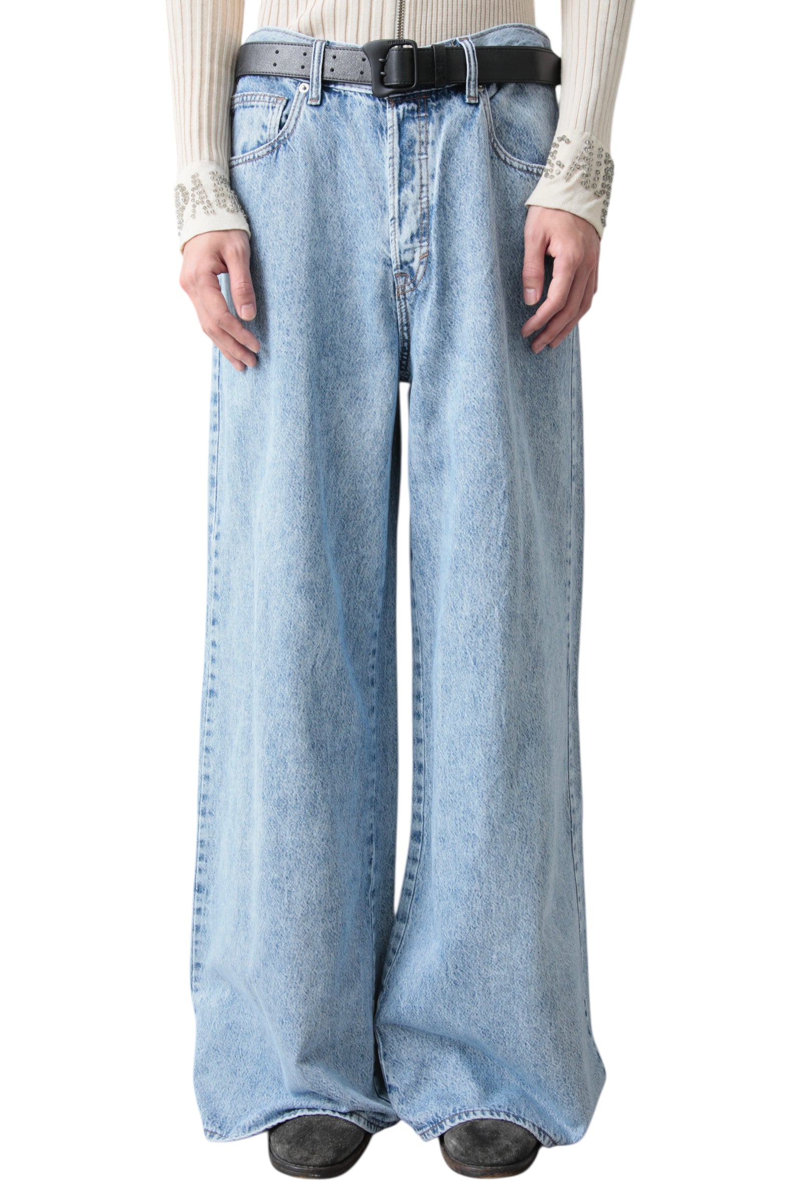 WASHED BLUE BAGGY DENIM PANTS