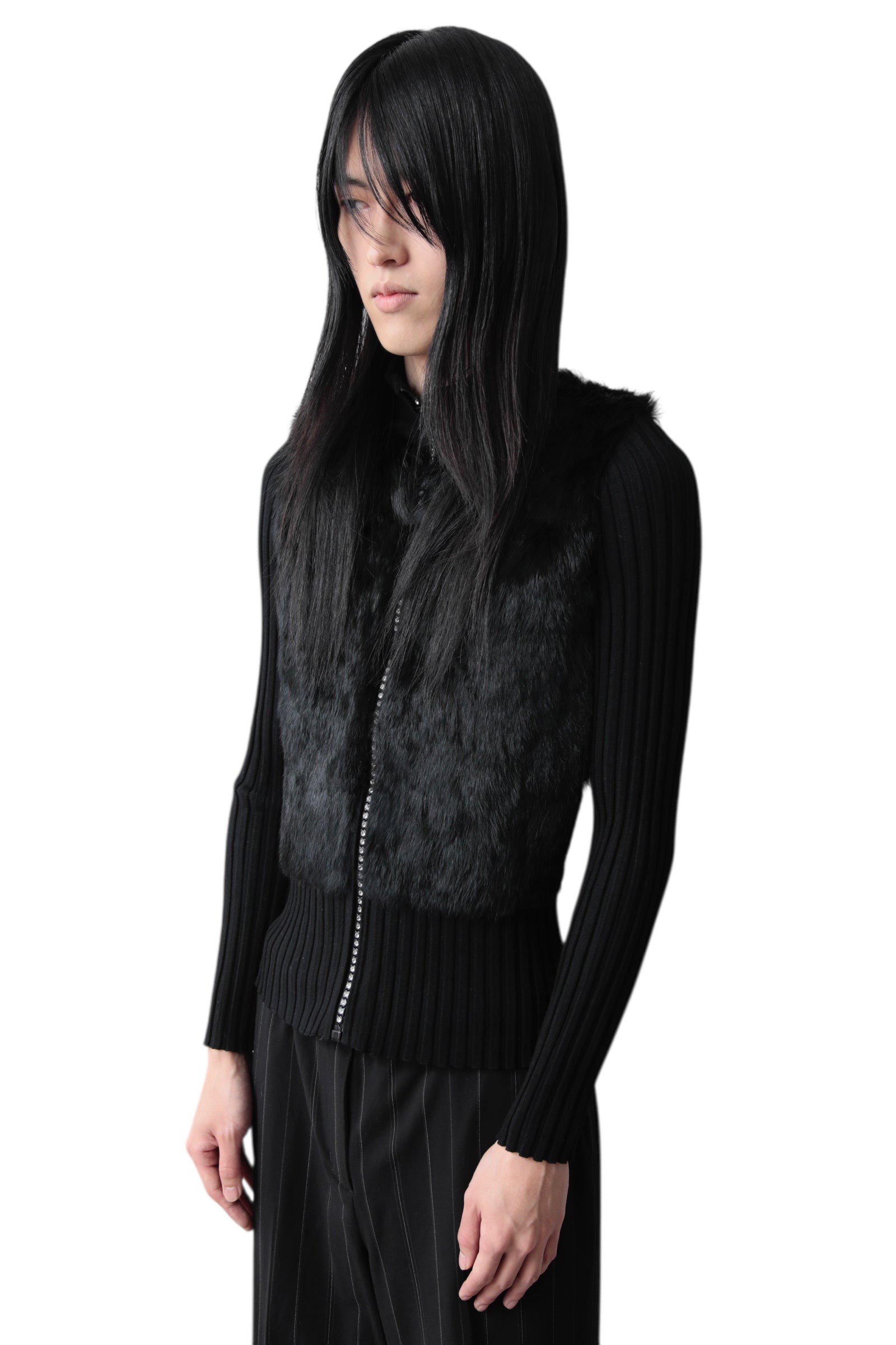 FRONT FUR BIJOU ZIP SWEATER