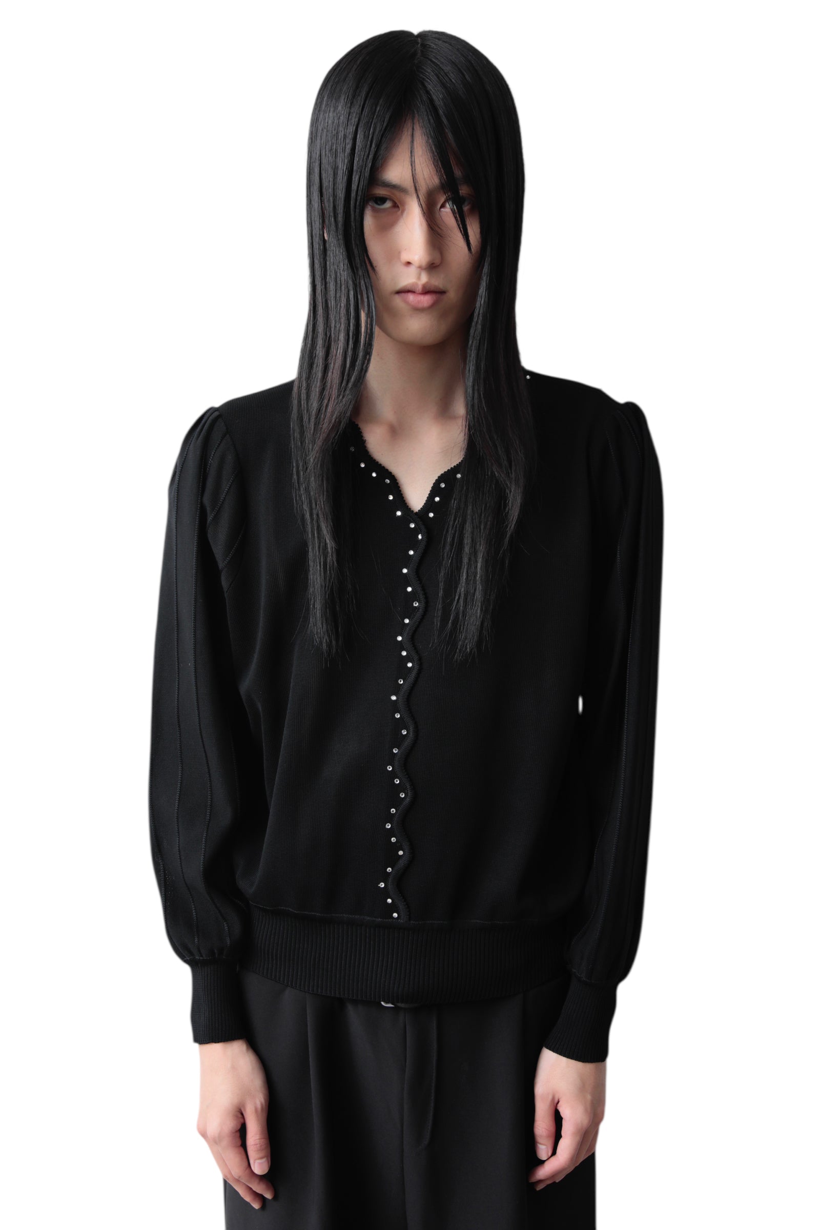 FRONT WAVED RHINESTONE SWEATER