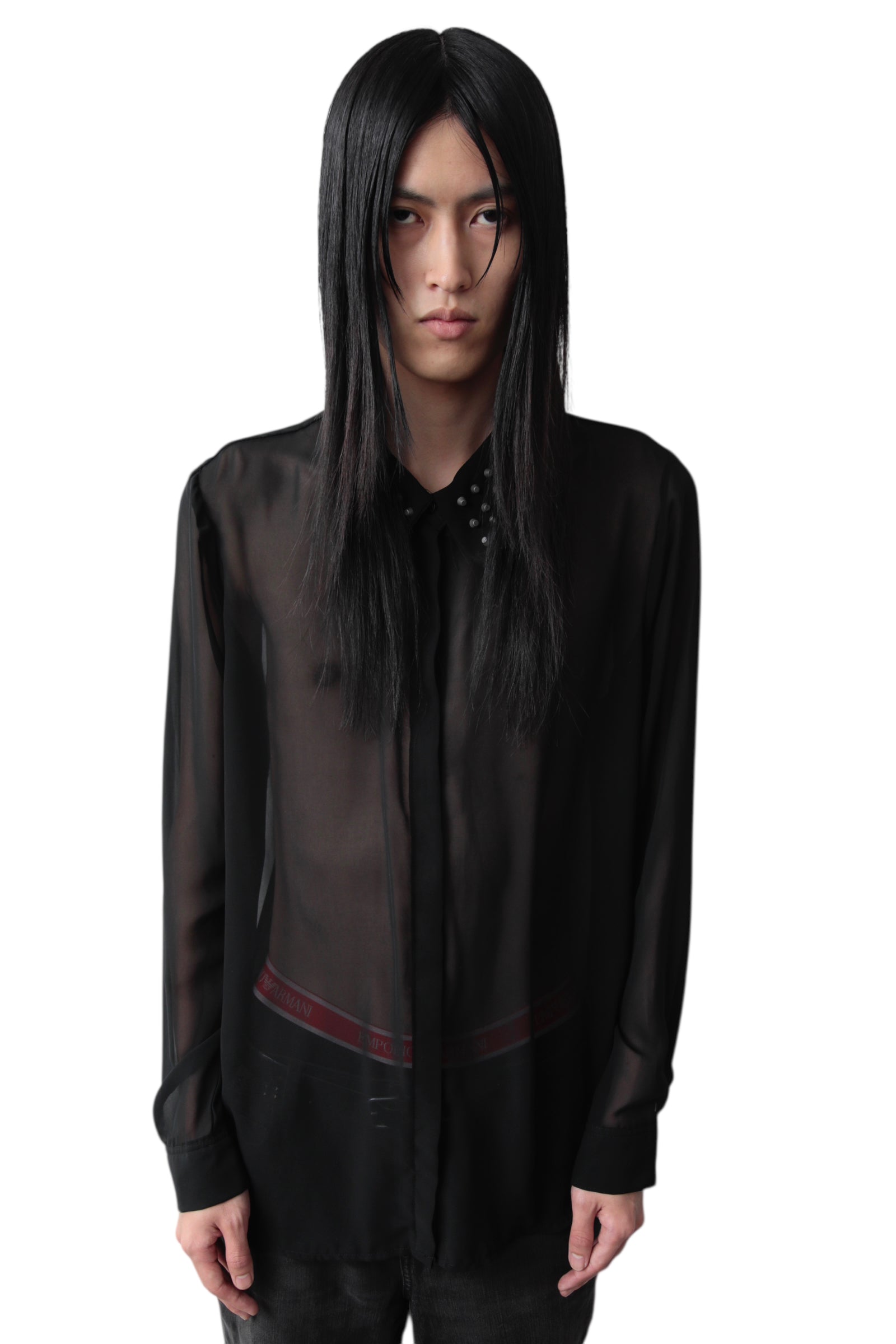 STUDDED COLLAR SEE THROUGH SHIRT