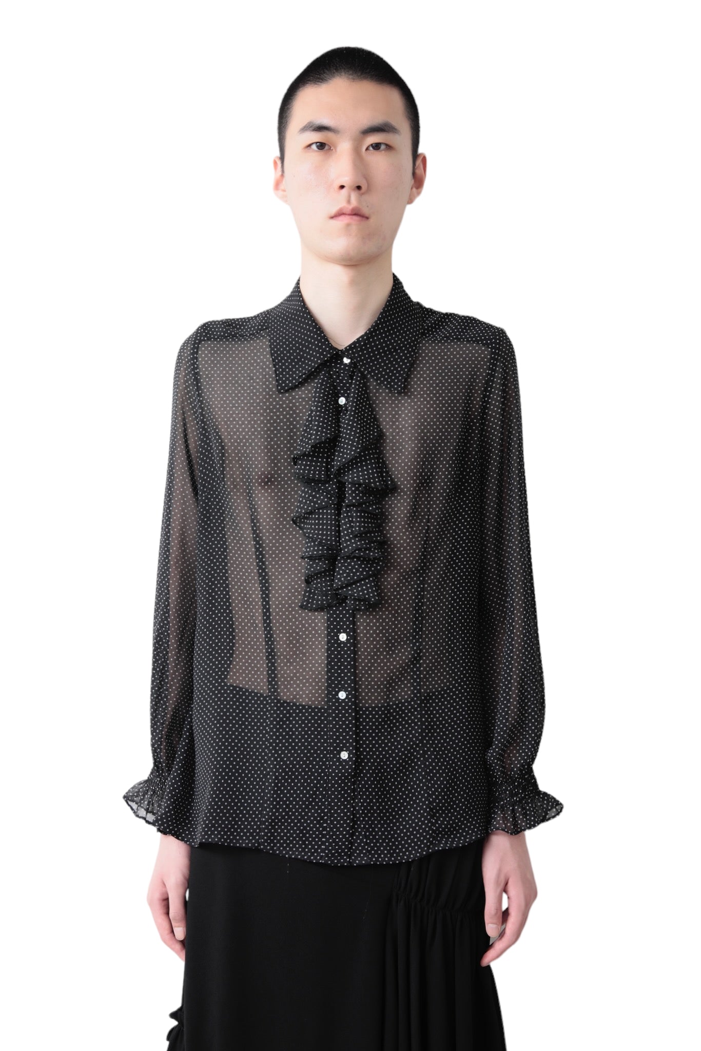 SEE THROUGH DOT FRILL SHIRT