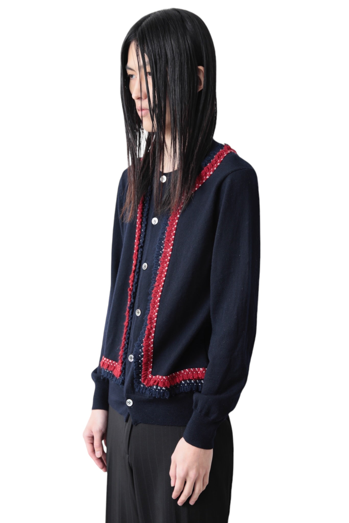 AD2004 COMME DES GARCONS HOMME PLUS FRILL LINE CREW NECK CARDIGAN