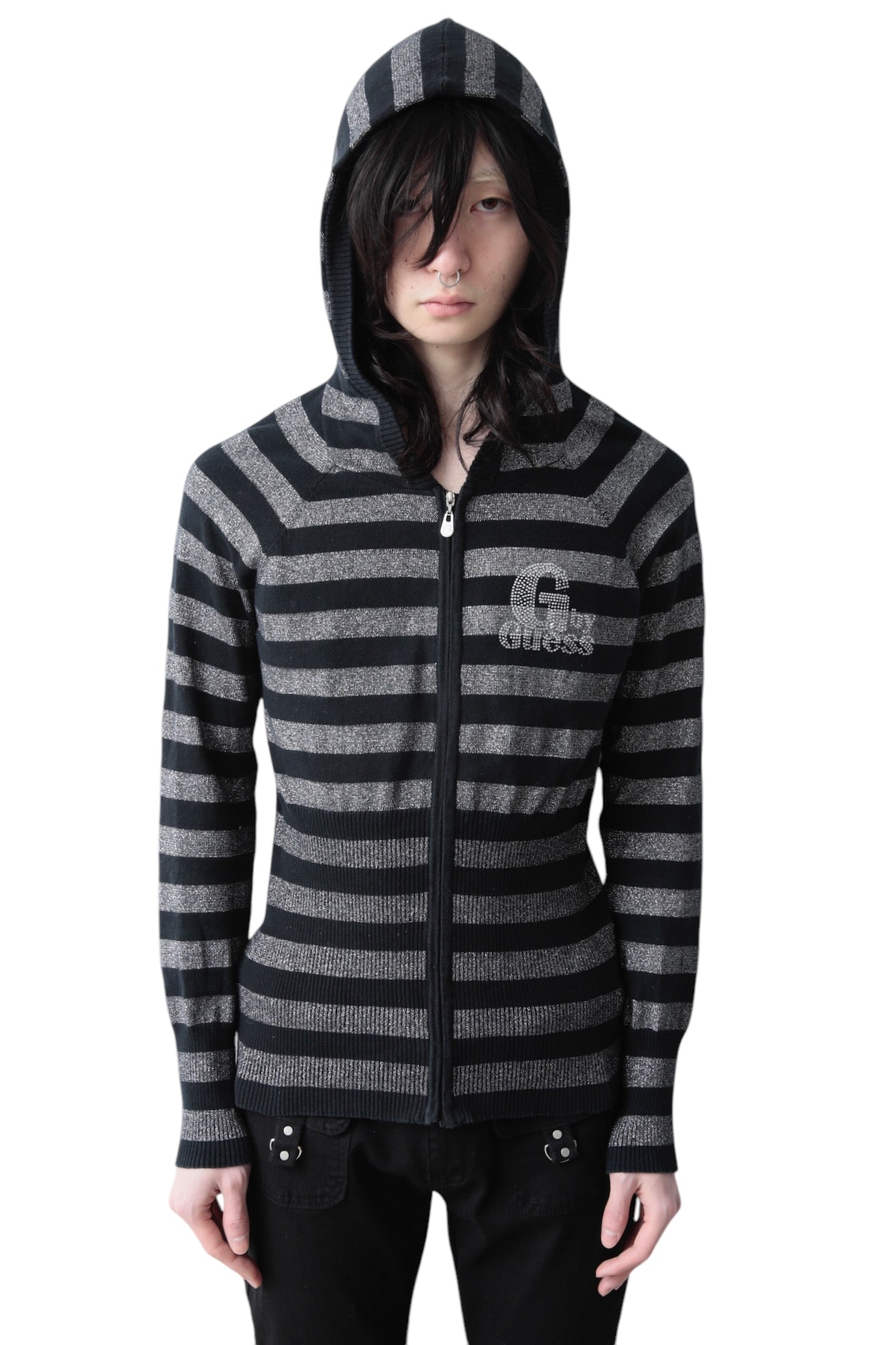 METALLIC BORDER ZIP UP HOODIE