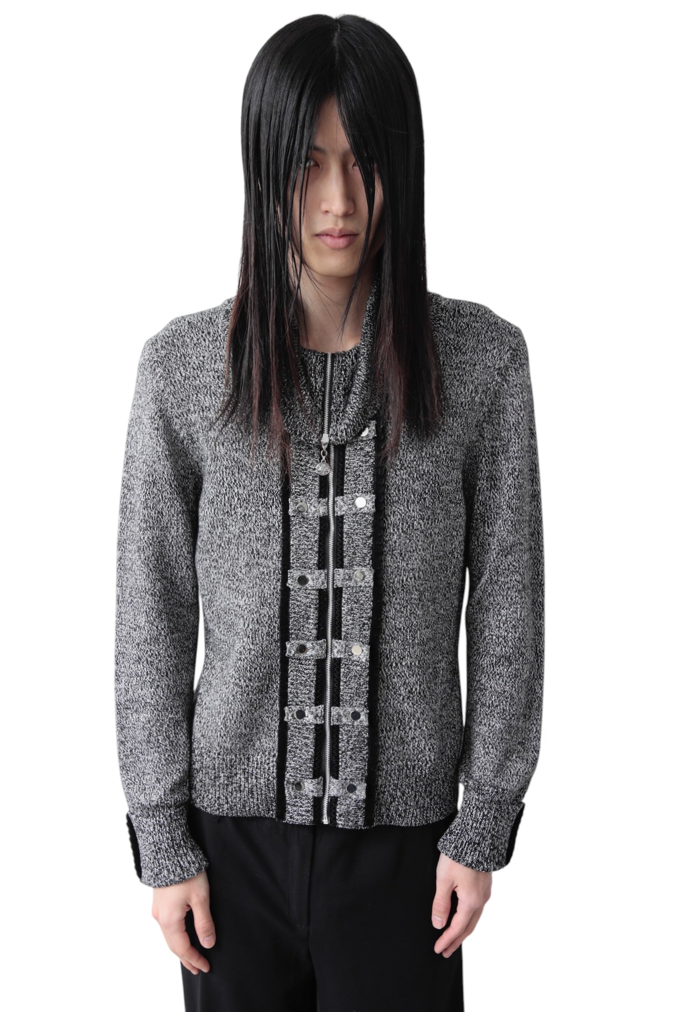 METALLIC ZIP UP NAPOLEON CARDIGAN