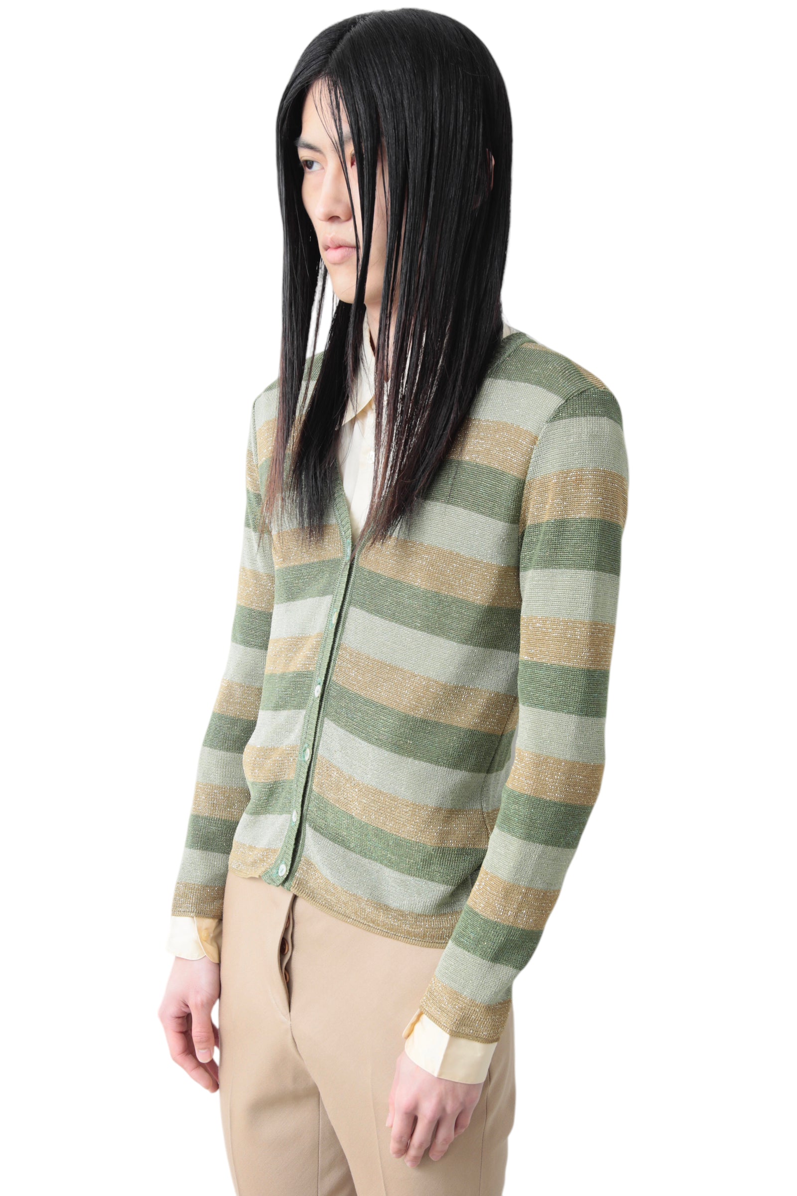 TRICO COLOR LAME BORDER CARDIGAN