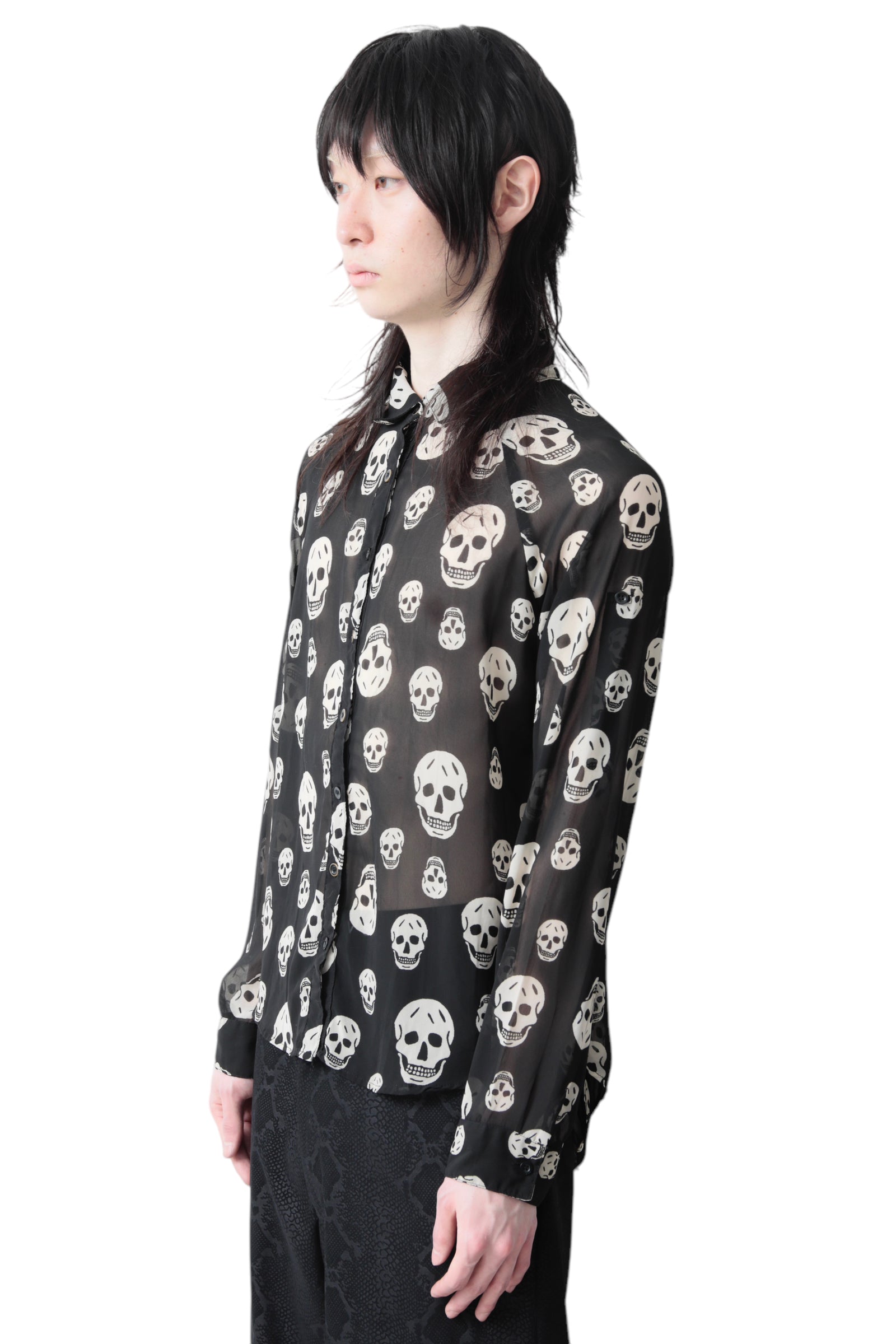 SKULL PATTERN SEE THROUGH SHIRT