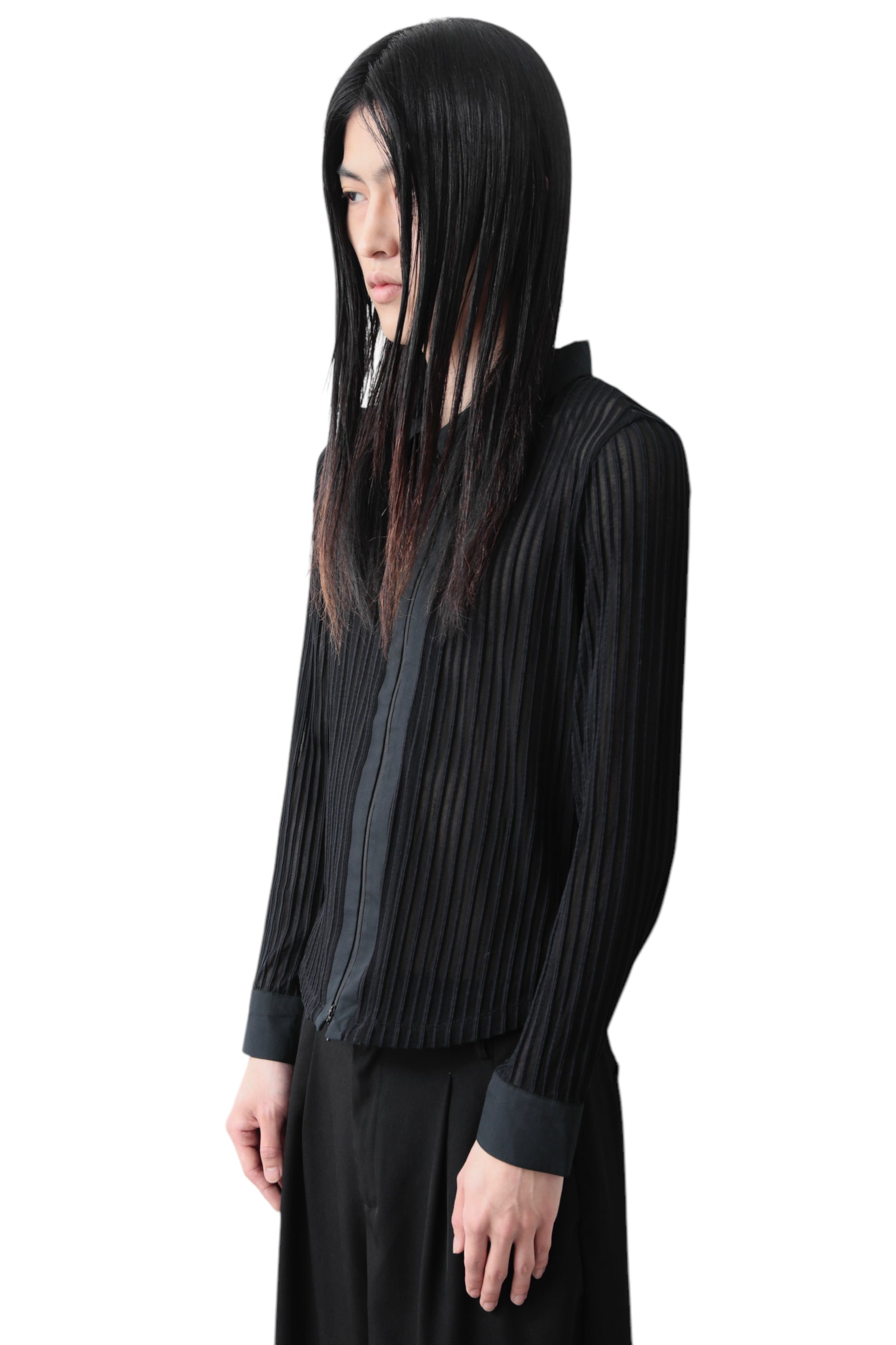 SEE THROUGH PLEATS ZIP UP TOP