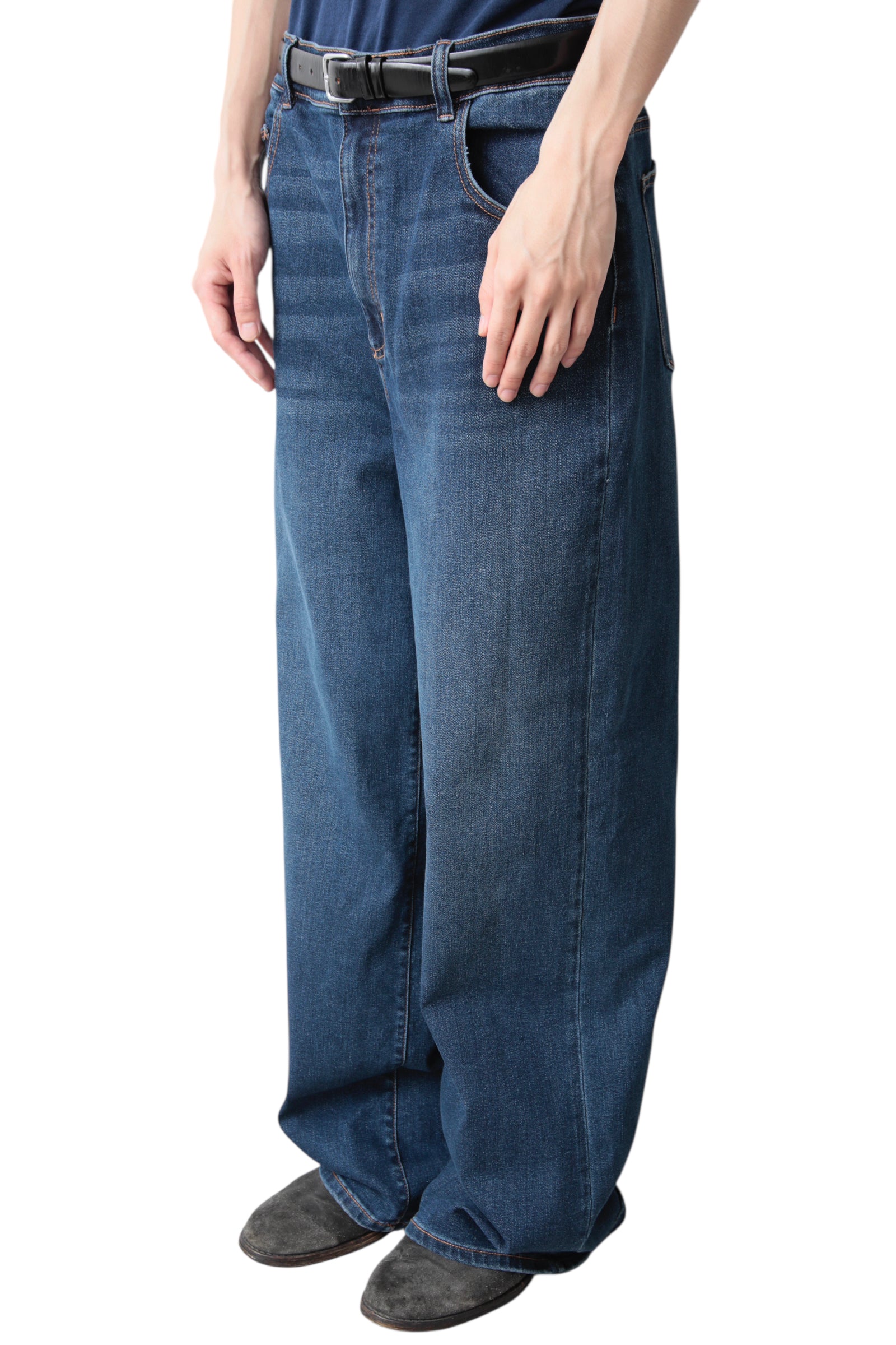 WASHED BLUE WIDE DENIM PANTS