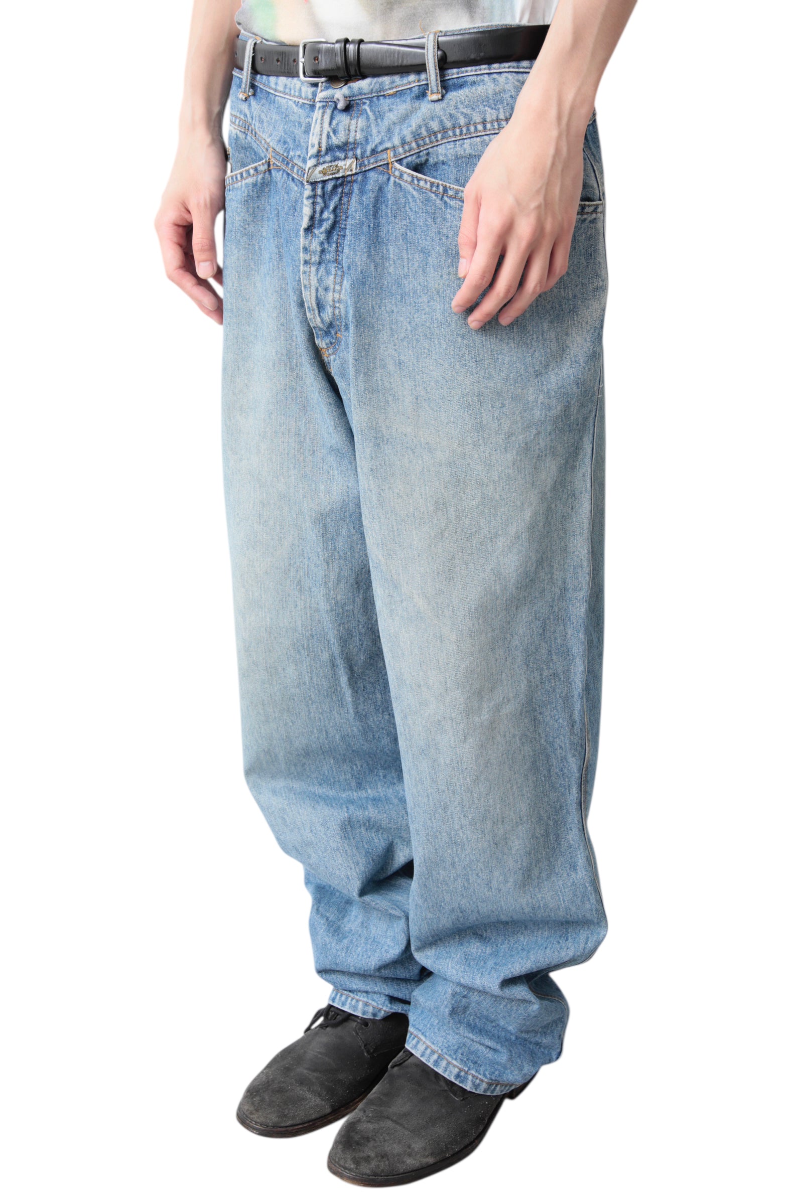 MARITHE + FRANCOIS GIRBAUD FADED WIDE DENIM PANTS