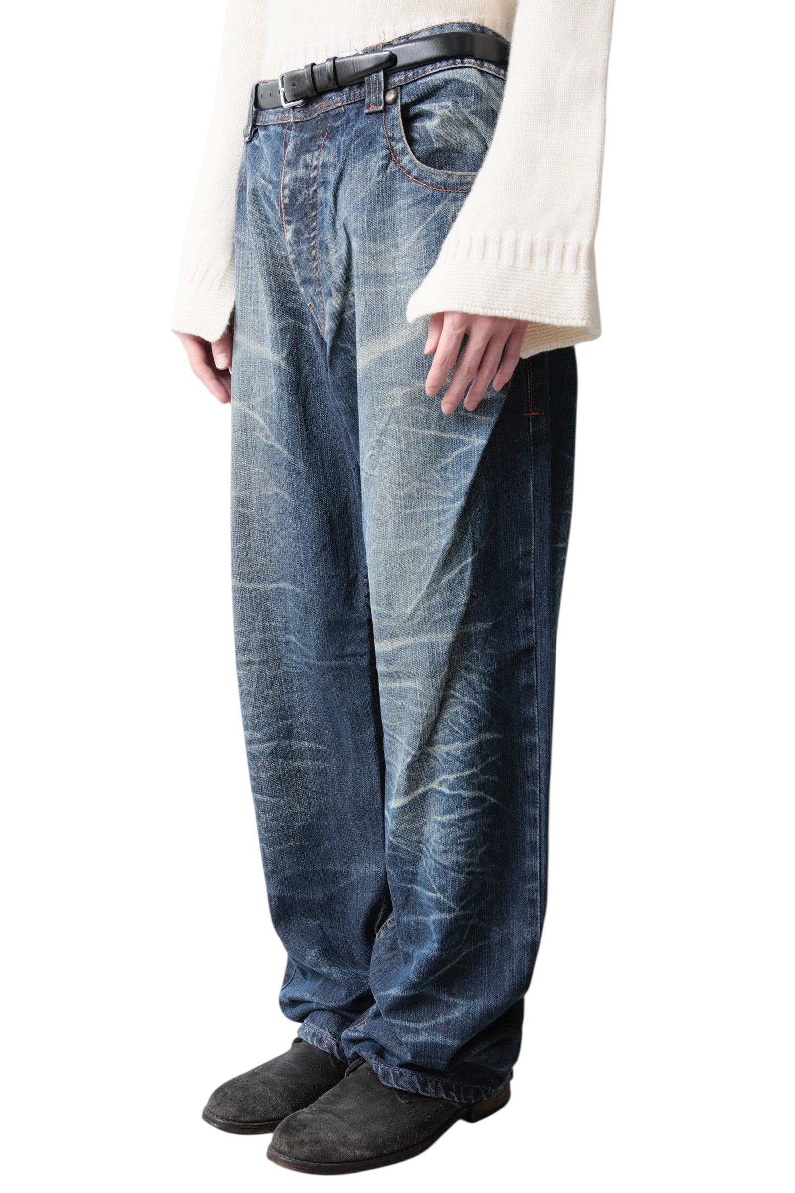 PATCHWORK FADED WIDE DENIM PANTS