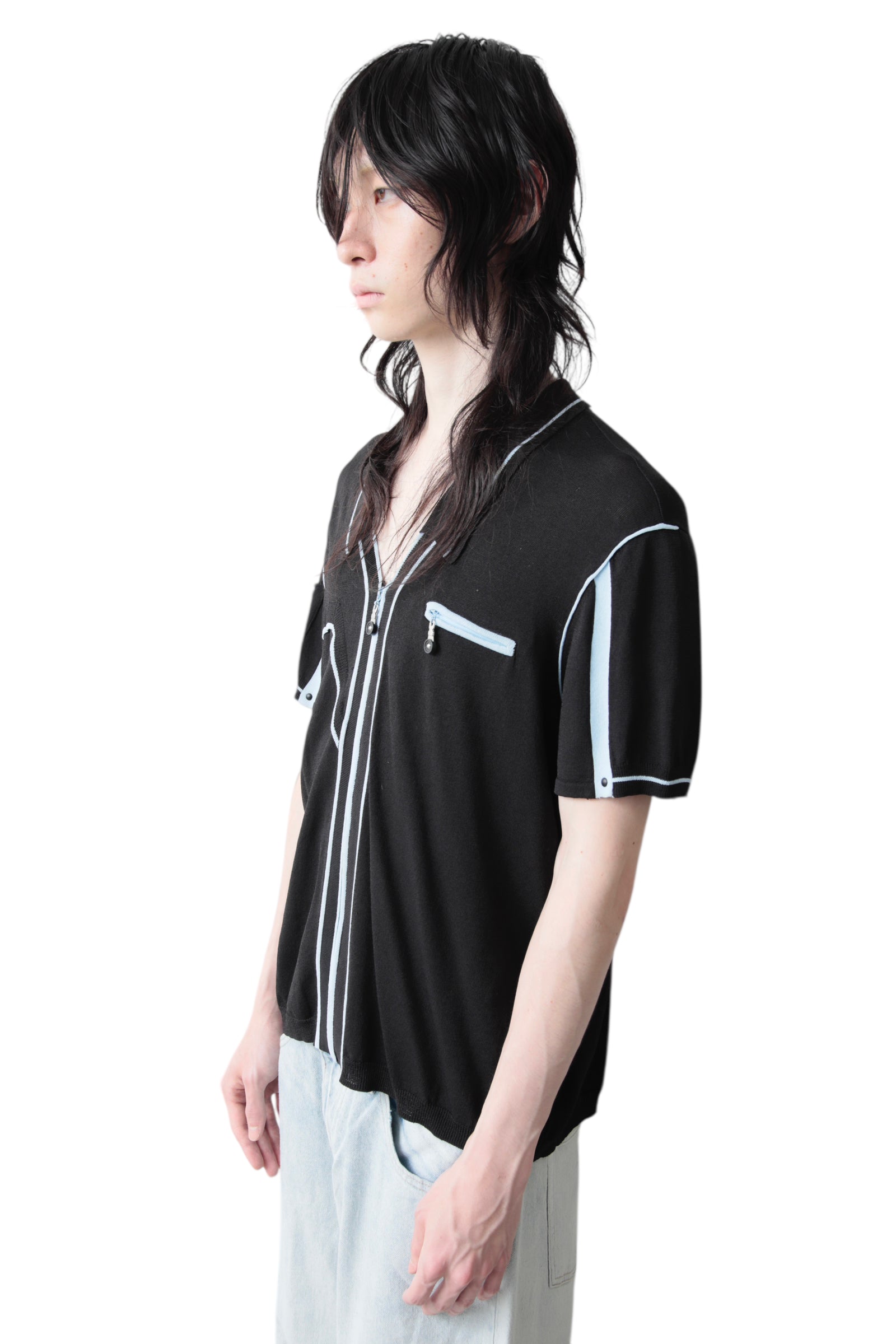 Zip-up piping knit polo
