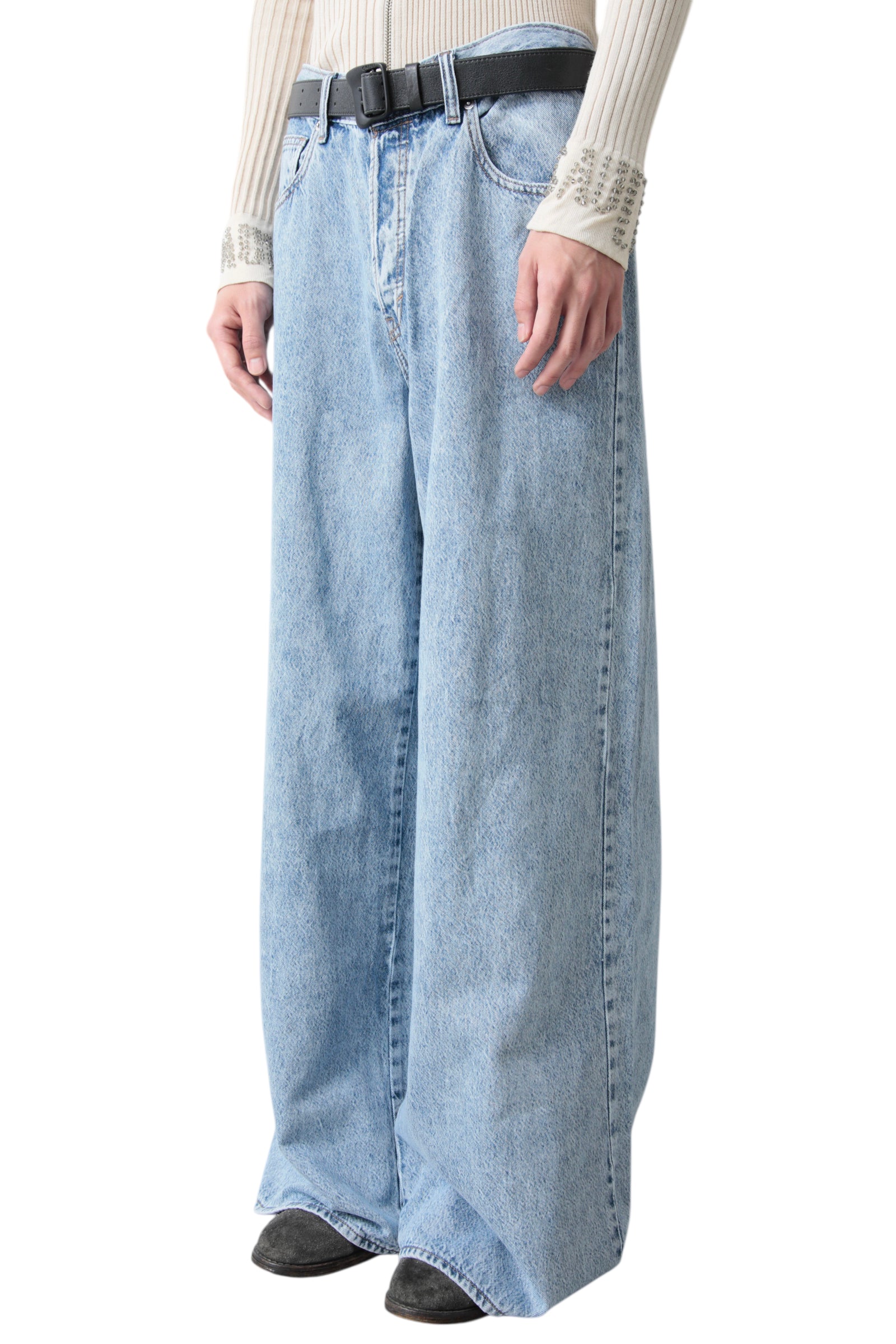 WASHED BLUE BAGGY DENIM PANTS