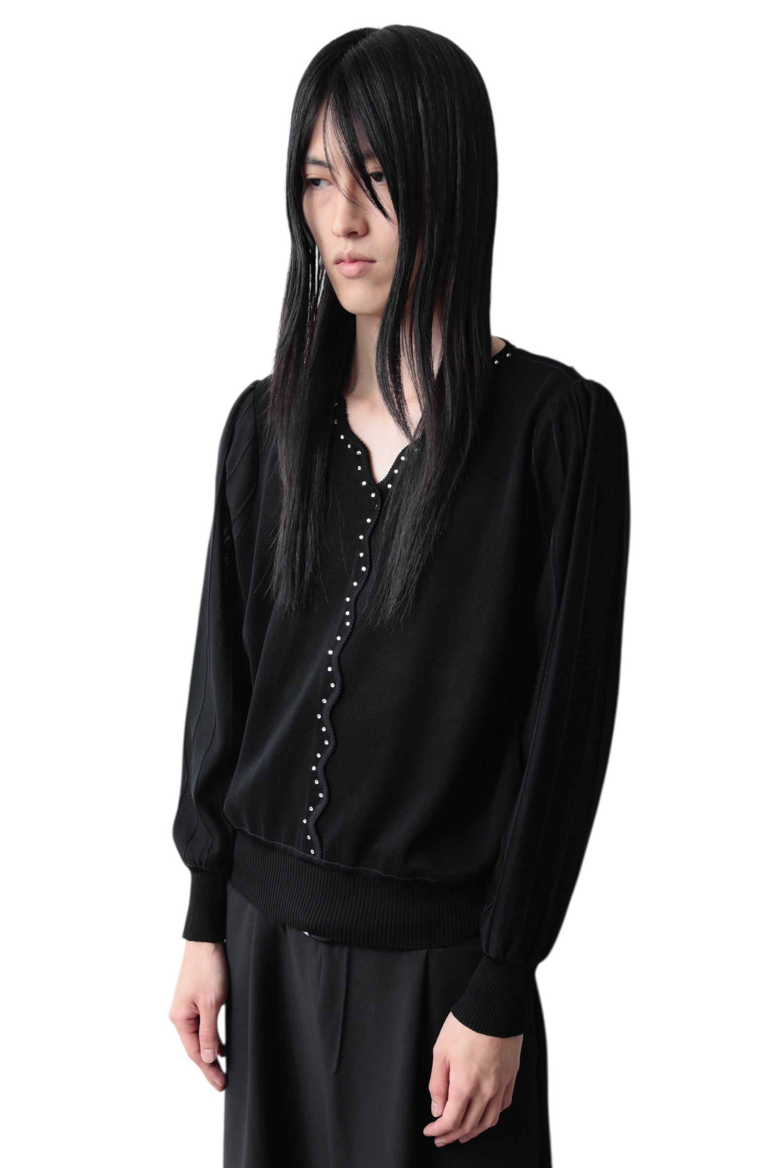 FRONT WAVED RHINESTONE SWEATER