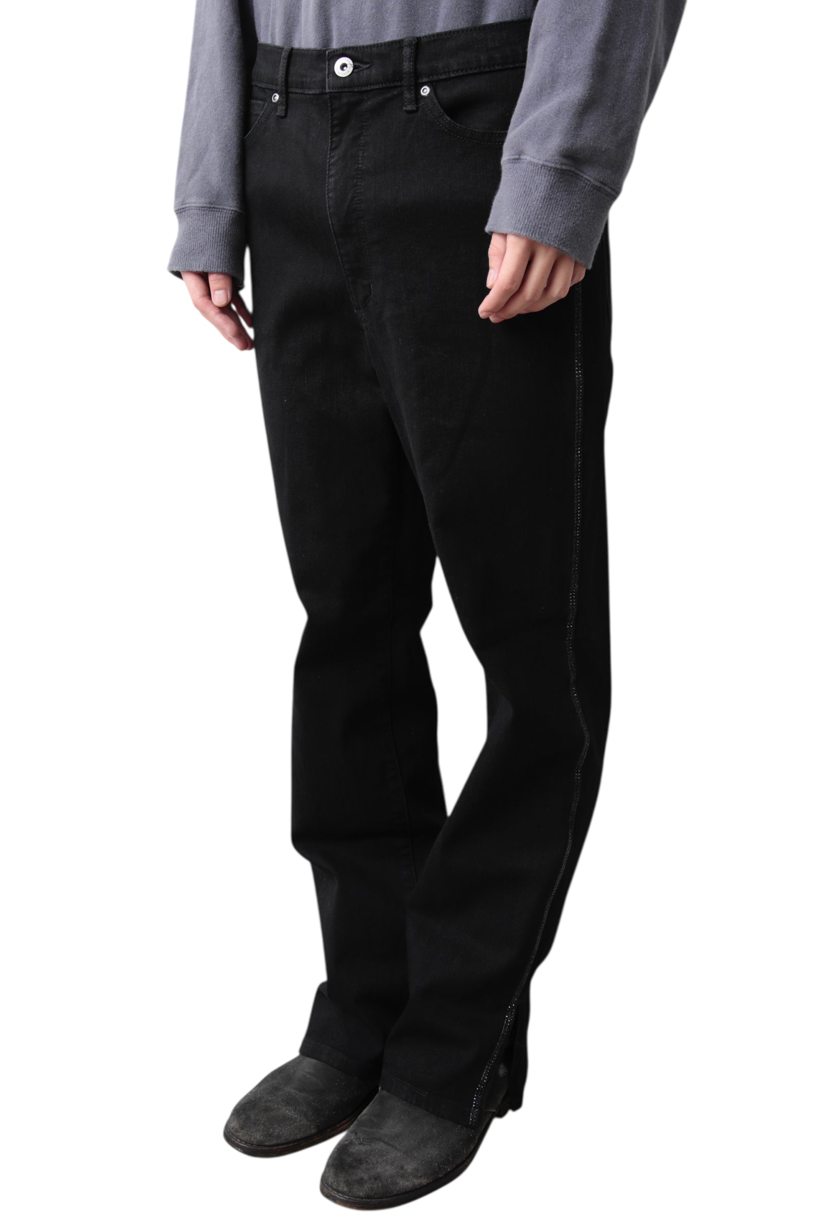 SIDE BIJOU BLACK SLIM DENIM PANTS