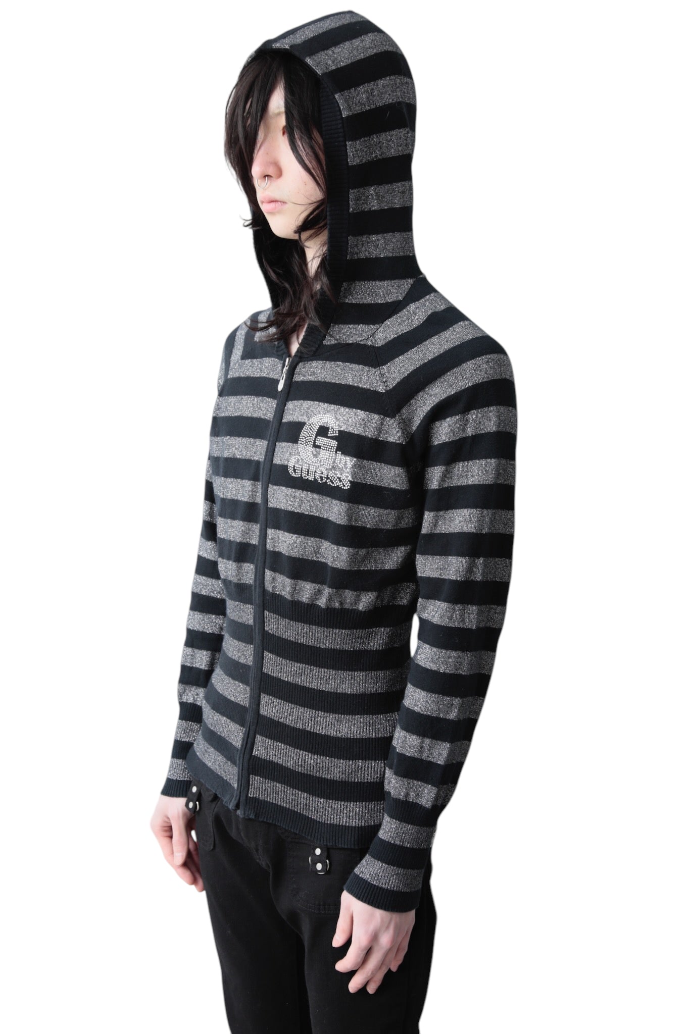 METALLIC BORDER ZIP UP HOODIE