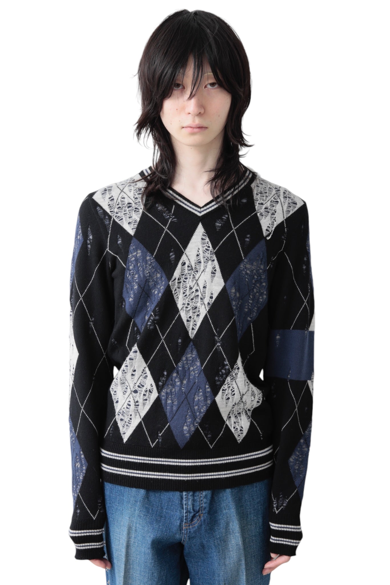 MIHARA YASUHIRO CRASH ARGYLE SWEATER