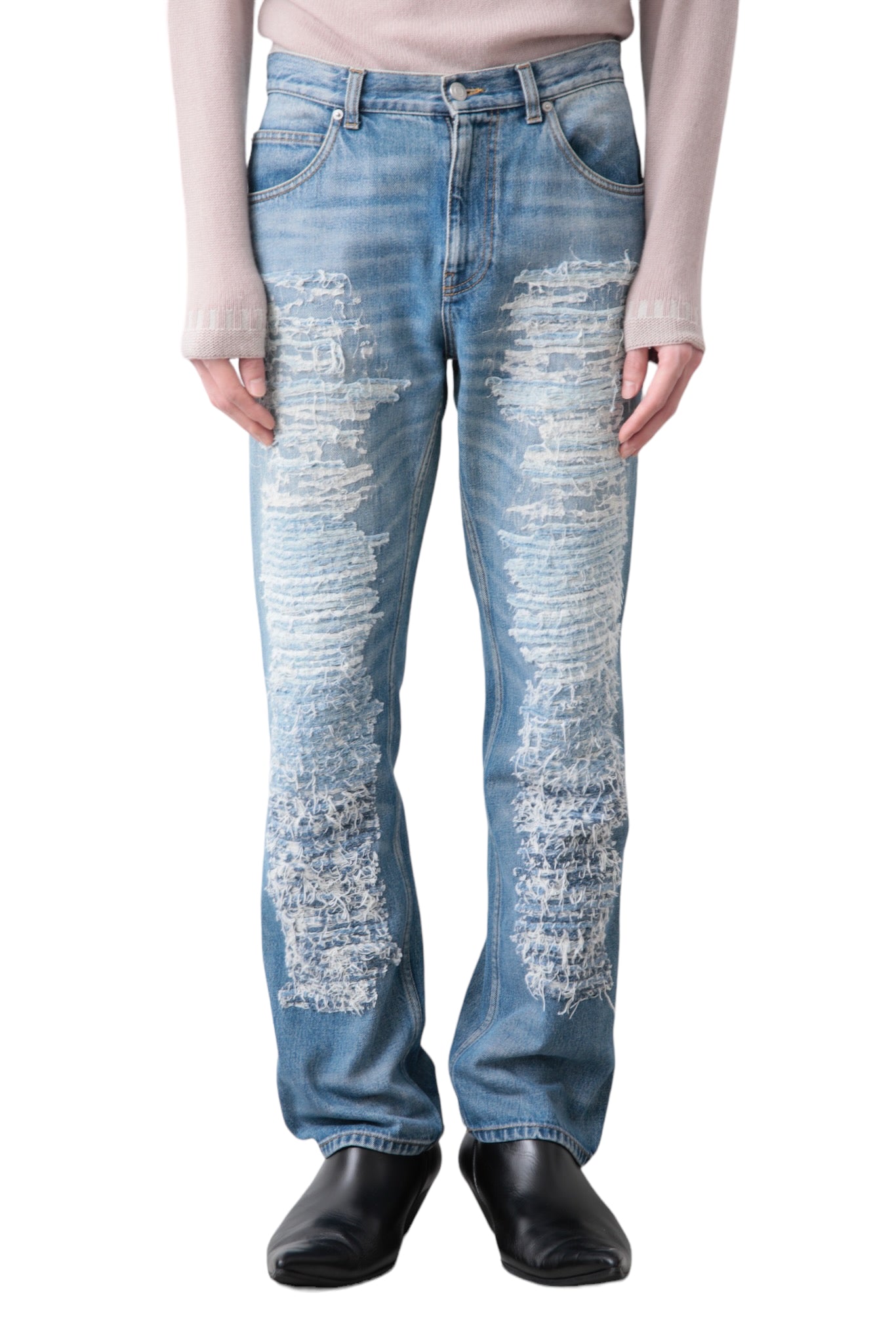 ALEXANDER MCQUEEN CRUSHED STRAIGHT DENIM PANTS