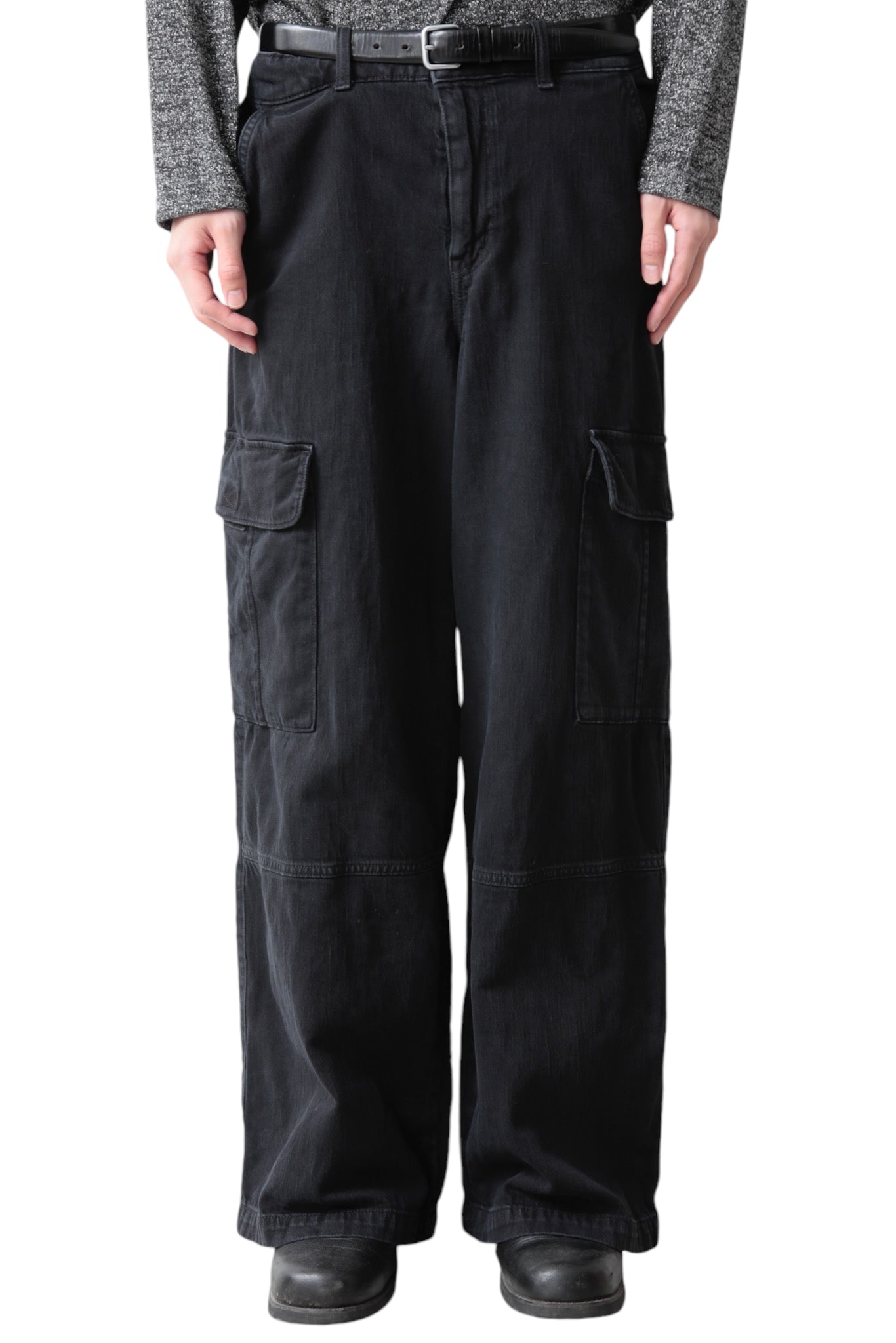 BLACK BAGGY CARGO DENIM PANTS