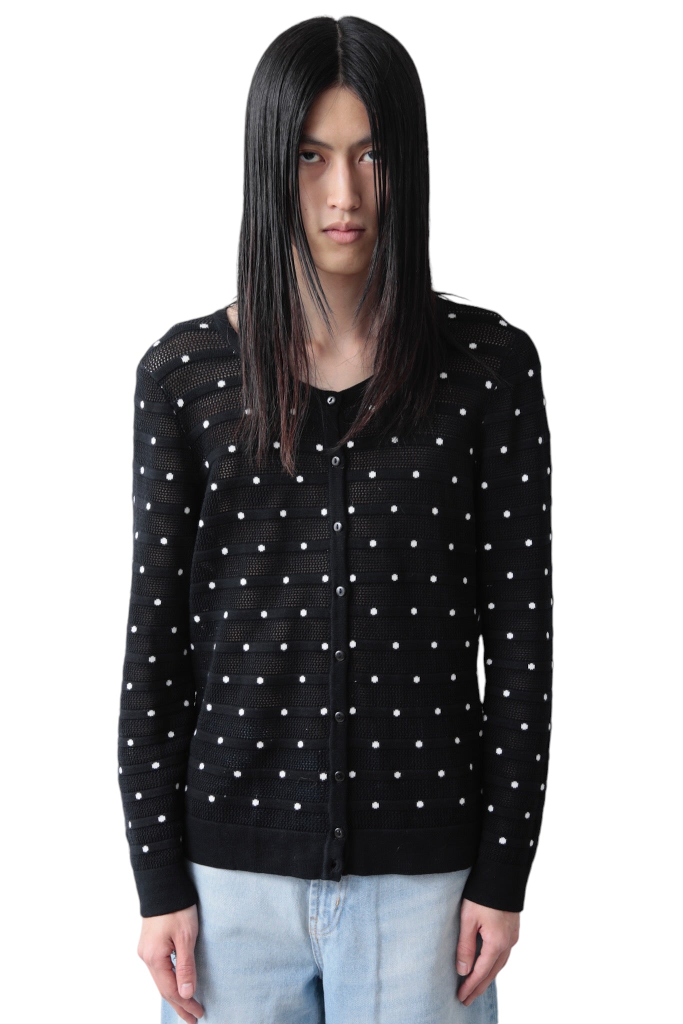 BORDER DOT CREW NECK CARDIGAN